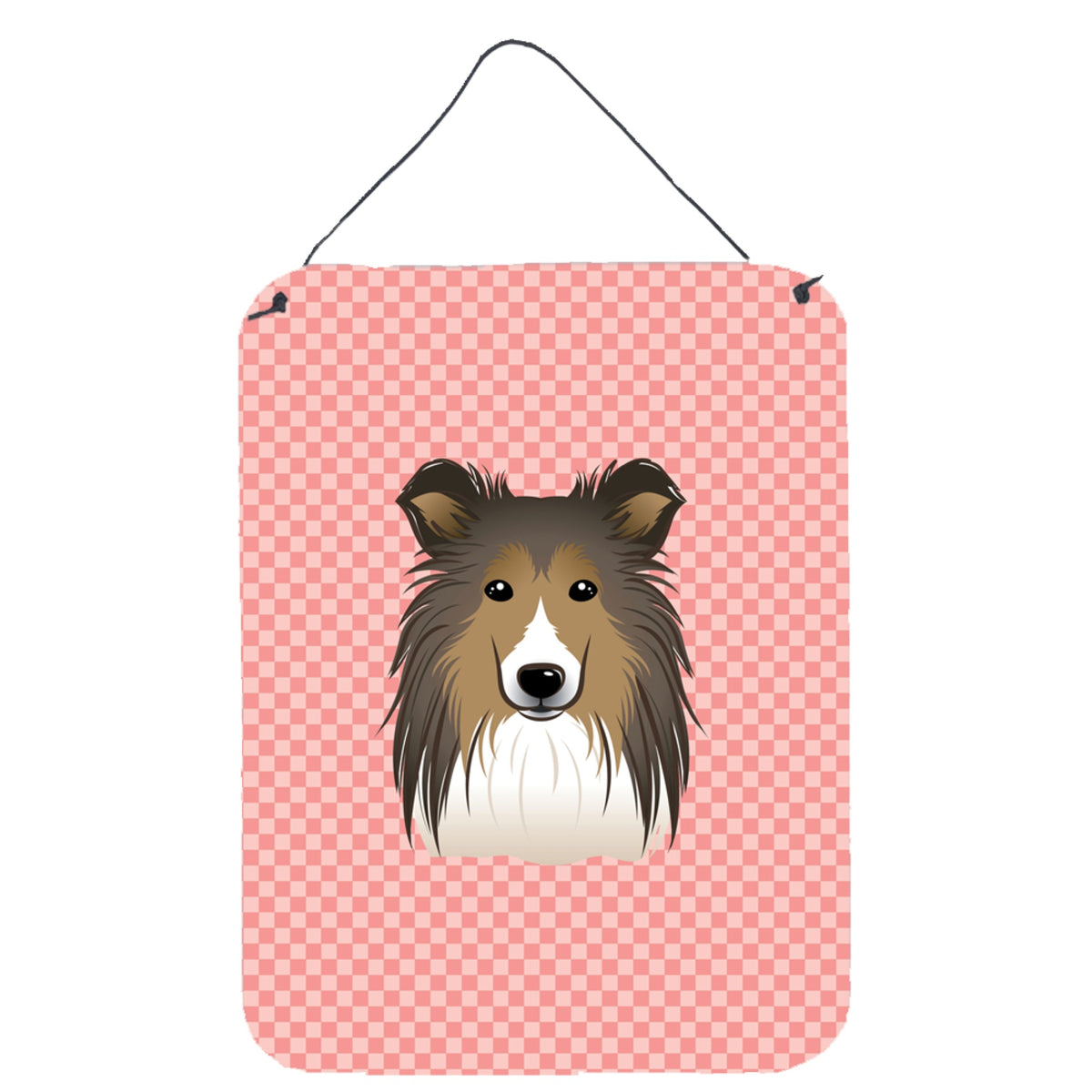 'Caroline'S Treasures Checkerboard Pink Sheltie Wall Or Door Hanging Prints, 16'''' X 12''''''