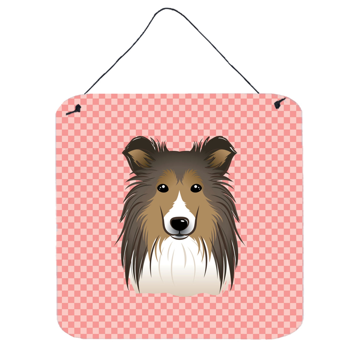 'Caroline'S Treasures Checkerboard Pink Sheltie Wall Or Door Hanging Prints, 6 X 6''''''