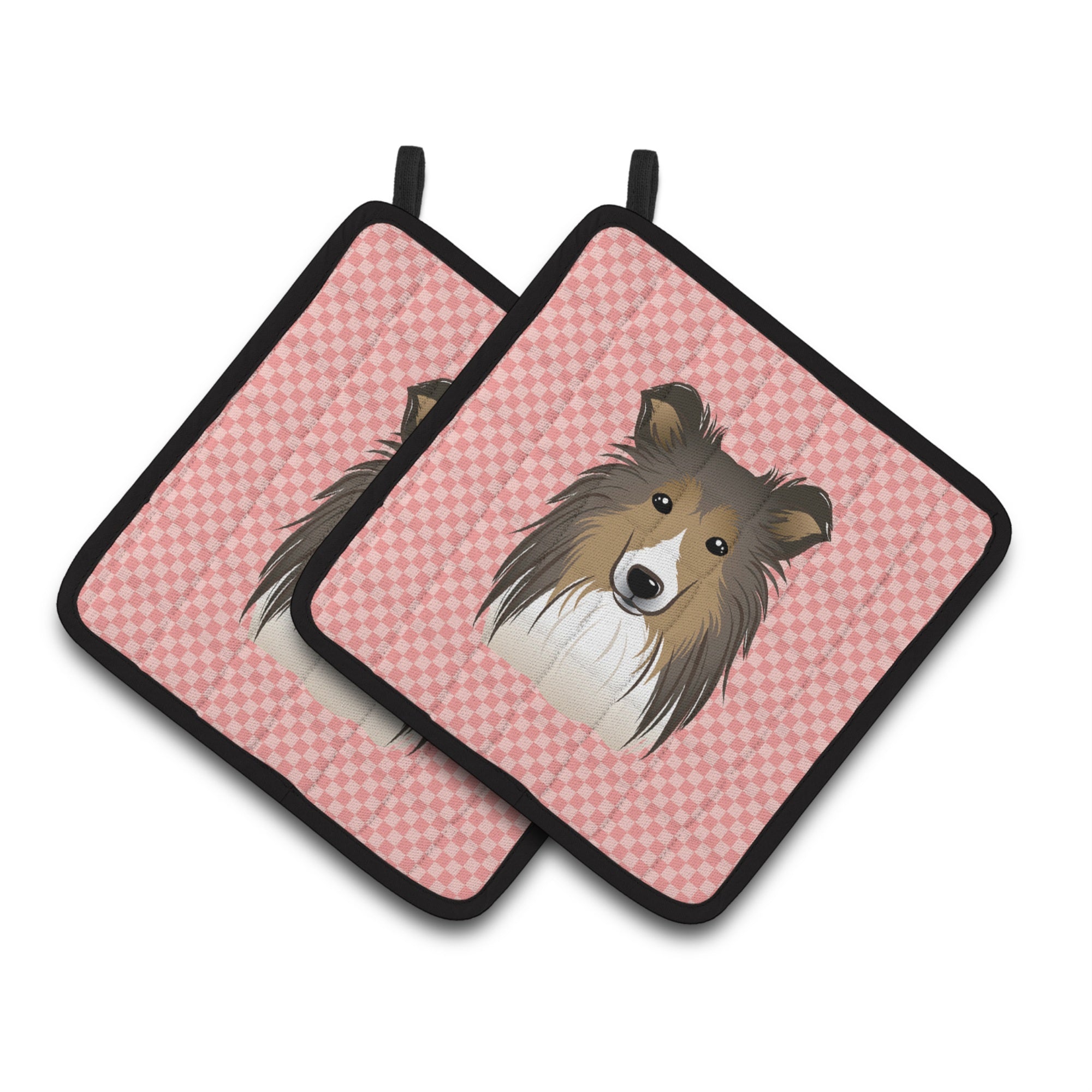 'Caroline'S Treasures Checkerboard Pink Sheltie Pair Of Pot Holders Bb1242Pthd, 7.5Hx7.5W, Multicolor''