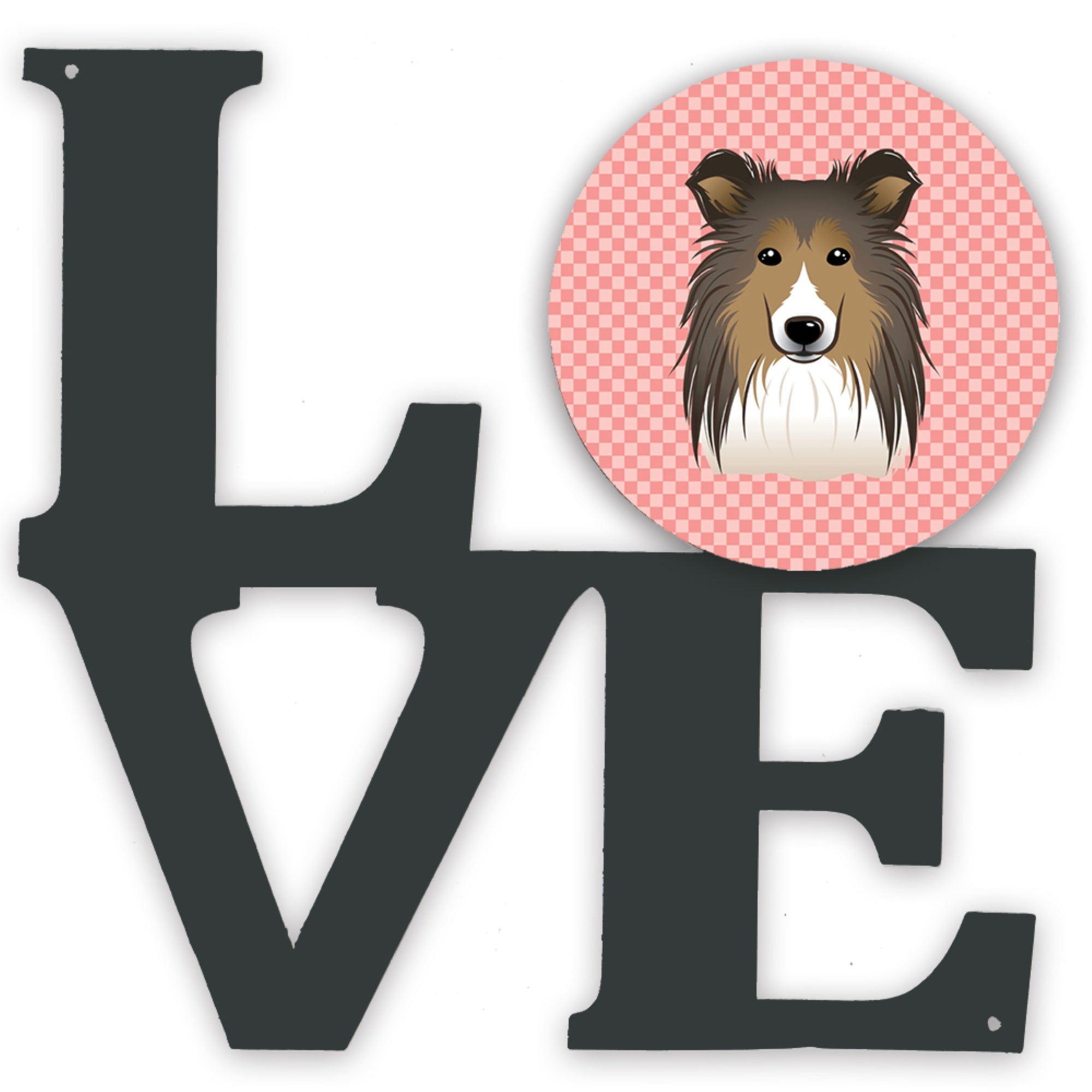 'Caroline'S Treasures Checkerboard Pink Sheltie Metal Artwork Love Wall-Decor, Multicolor''
