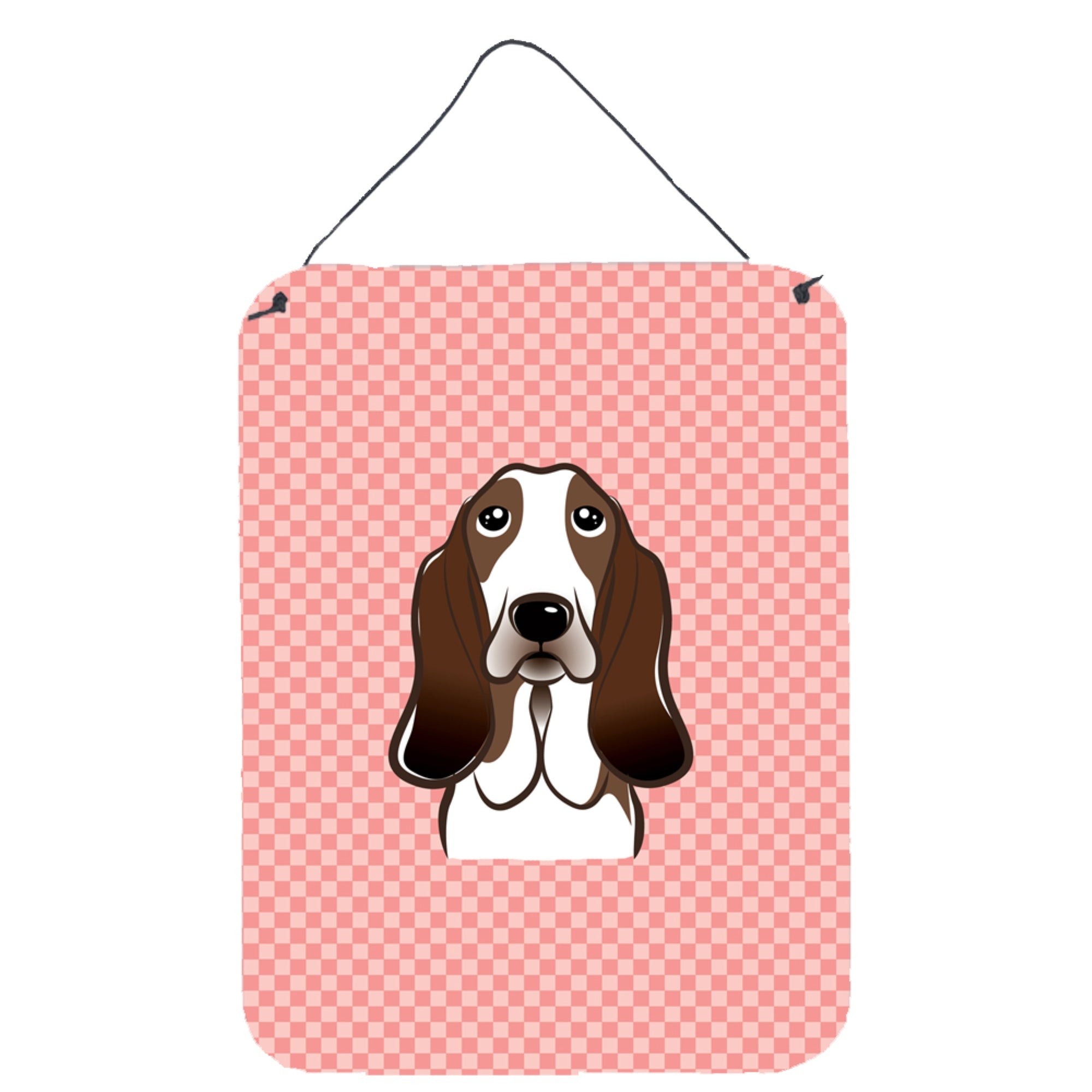 'Caroline'S Treasures Checkerboard Pink Basset Hound Wall Or Door Hanging Prints, 16'''' X 12''''''