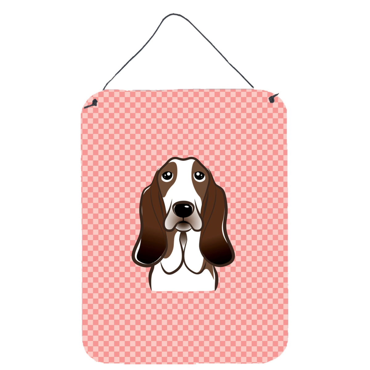 'Caroline'S Treasures Checkerboard Pink Basset Hound Wall Or Door Hanging Prints, 16'''' X 12''''''