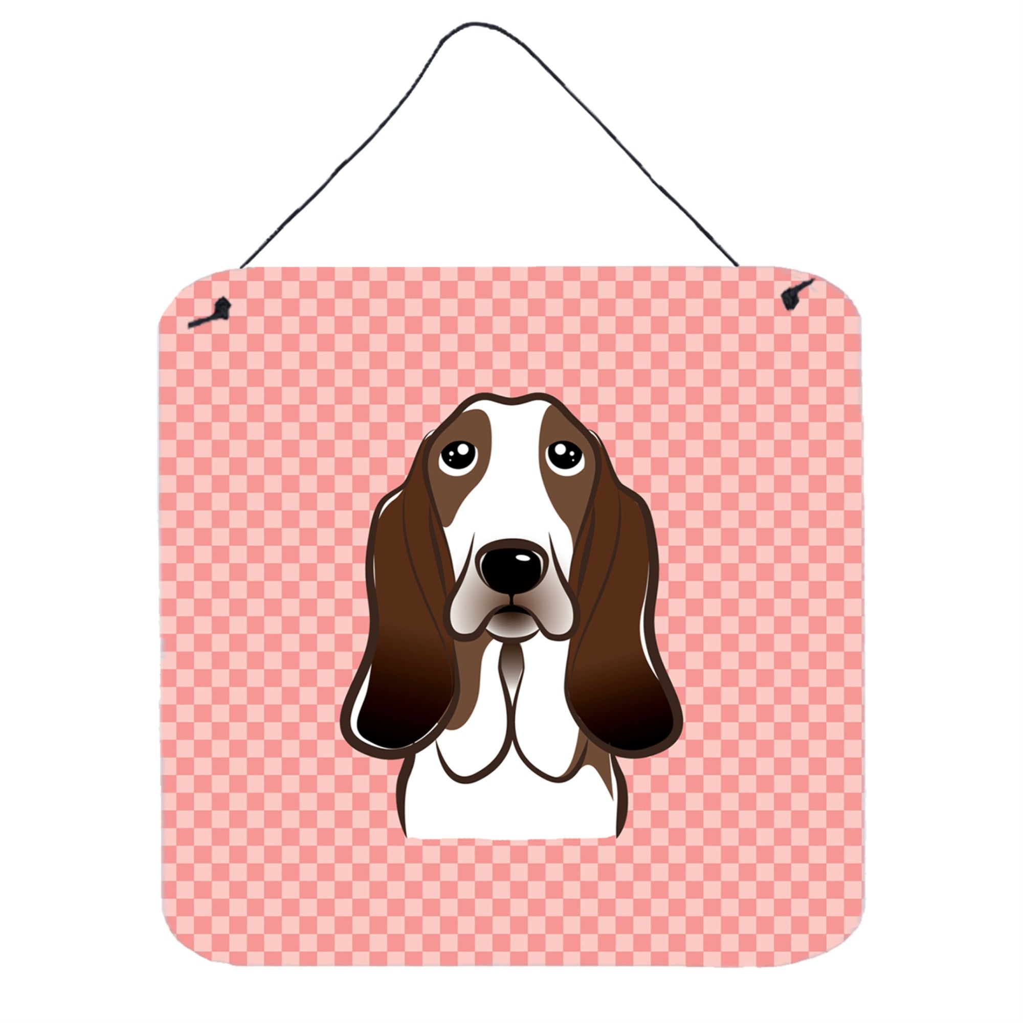 'Caroline'S Treasures Checkerboard Pink Basset Hound Wall Or Door Hanging Prints, 6 X 6''''''