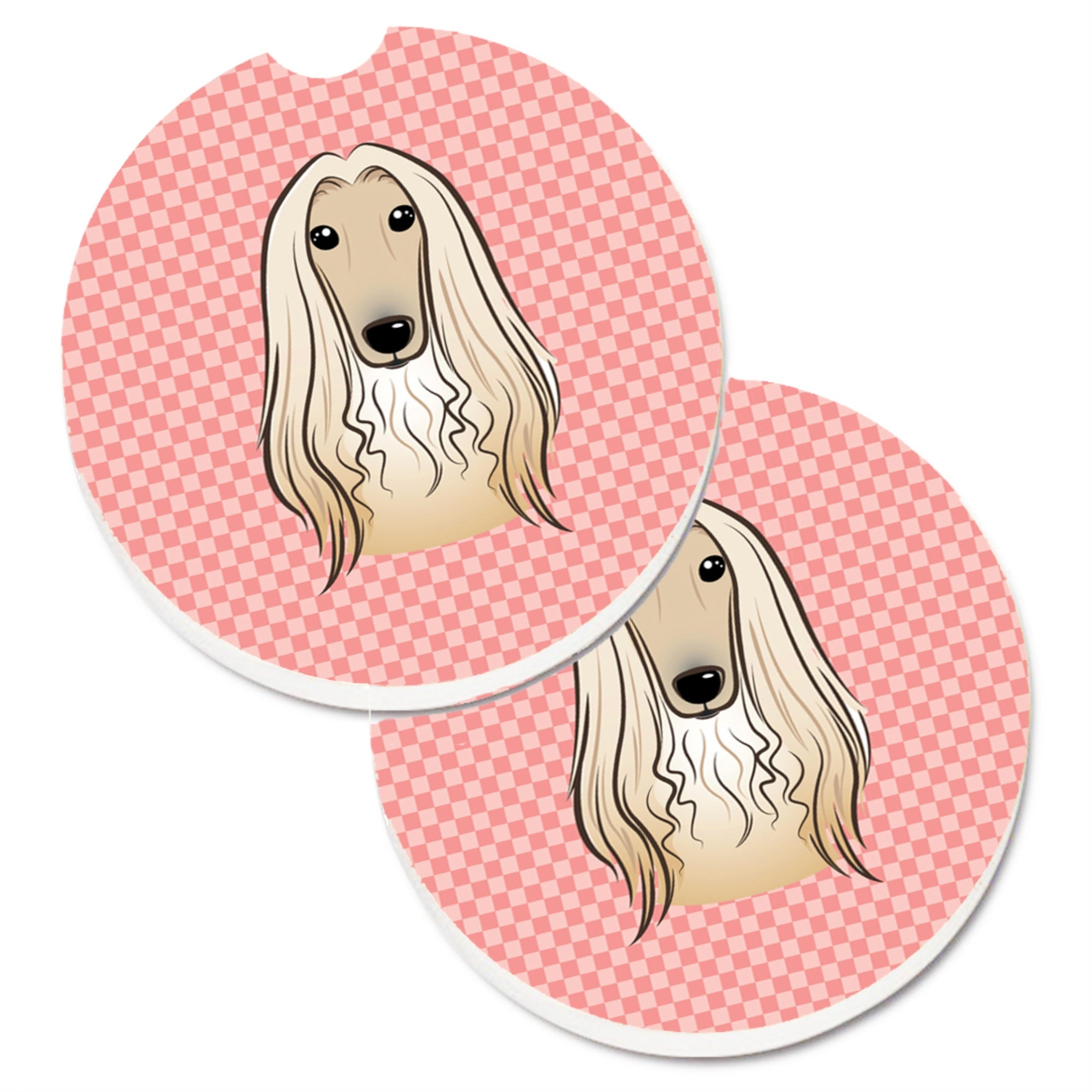 'Caroline'S Treasures Checkerboard Pink Afghan Hound Set Of 2 Cup Holder Car Coasters Bb1244Carc, 2.56, Multicolor''