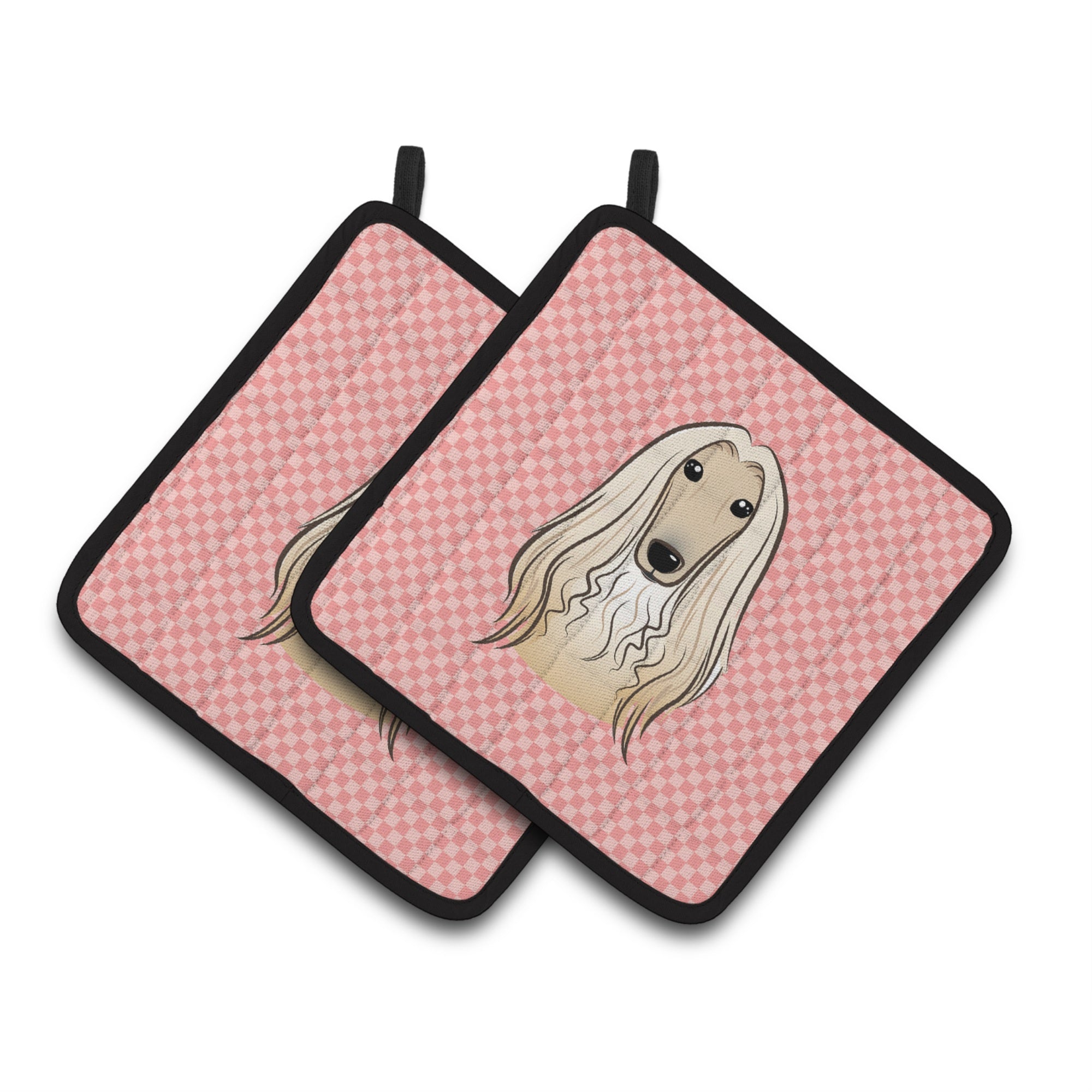 'Caroline'S Treasures Checkerboard Pink Afghan Hound Pair Of Pot Holders Bb1244Pthd, 7.5Hx7.5W, Multicolor''