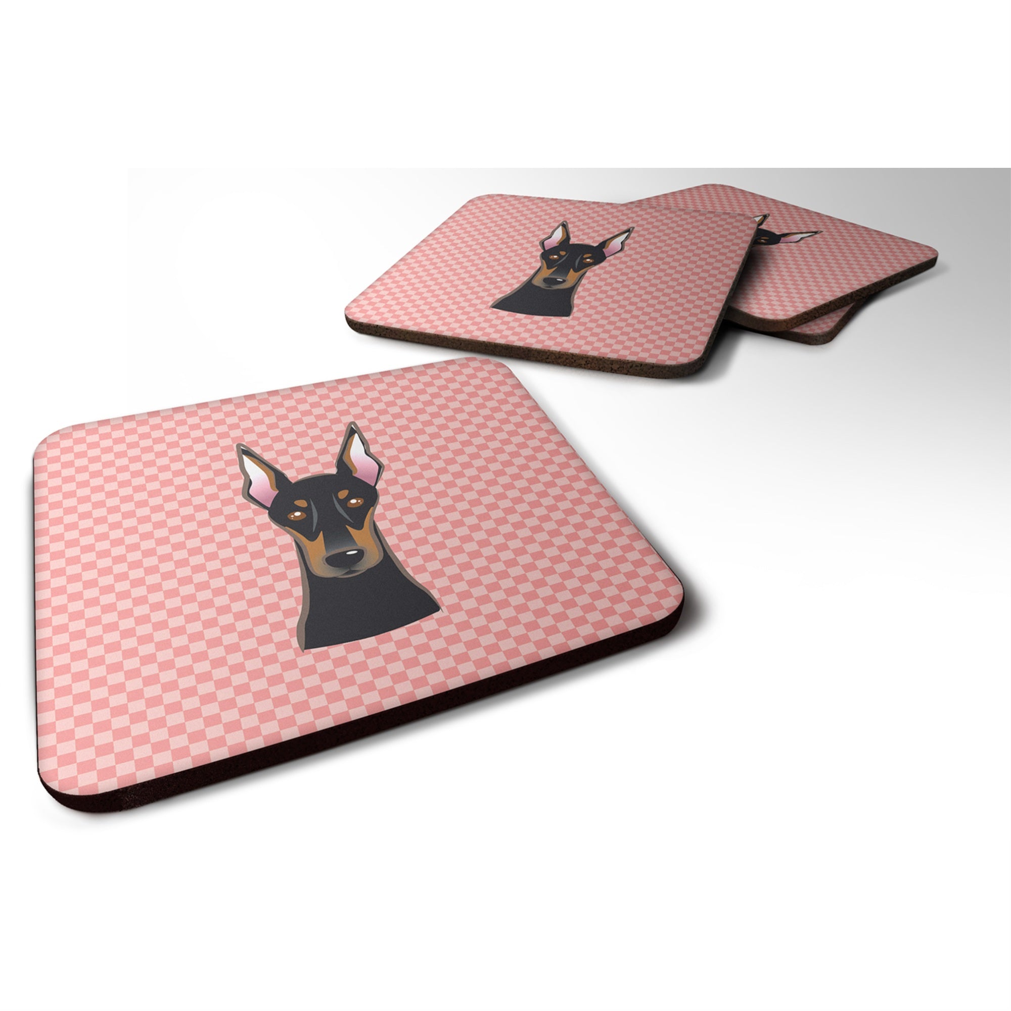 'Caroline'S Treasures Bb1245Fc Checkerboard Pink Doberman Foam Coaster (Set Of 4), 3.5'''' H X 3.5'''' W, Multicolor''