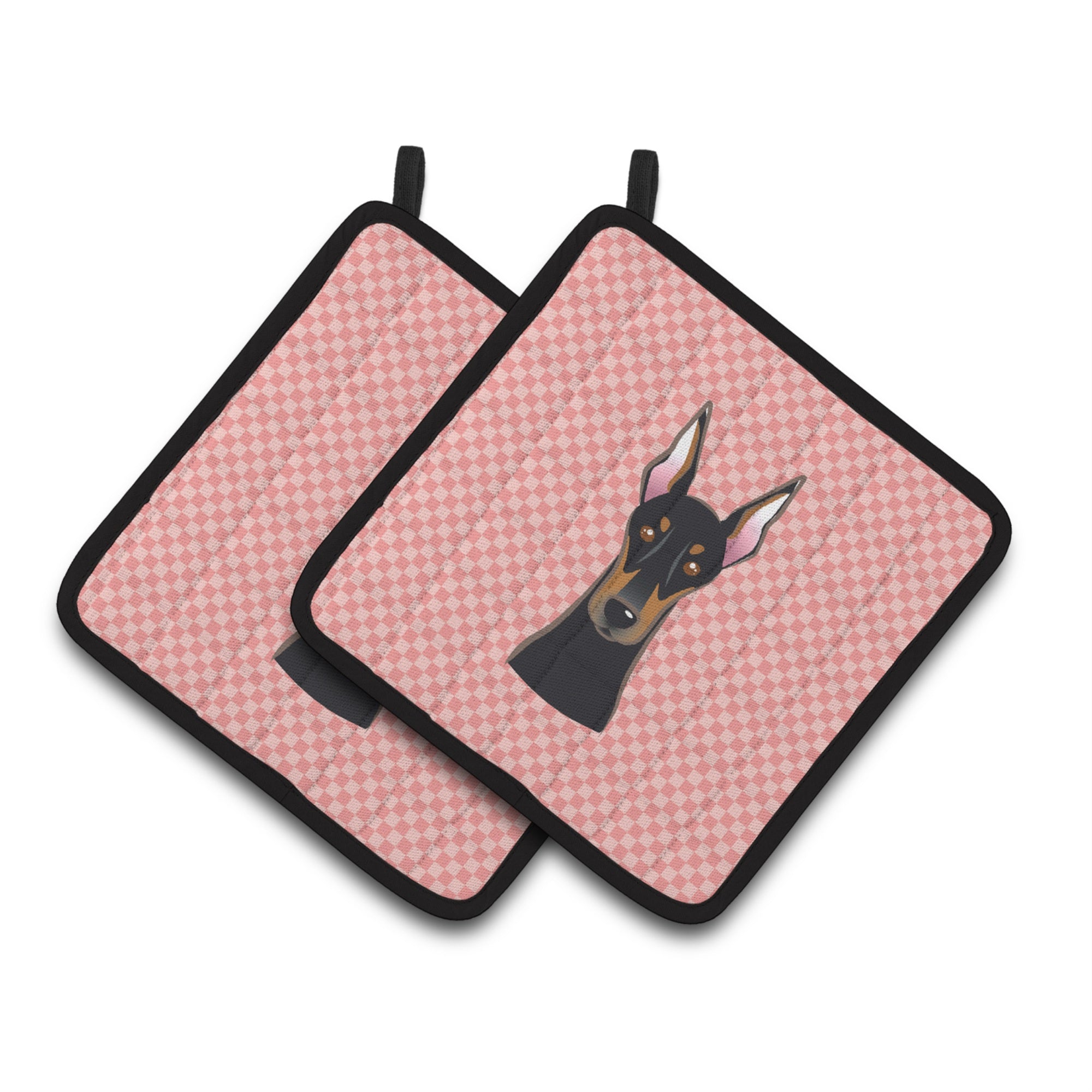 'Caroline'S Treasures Checkerboard Pink Doberman Pair Of Pot Holders Bb1245Pthd, 7.5Hx7.5W, Multicolor''