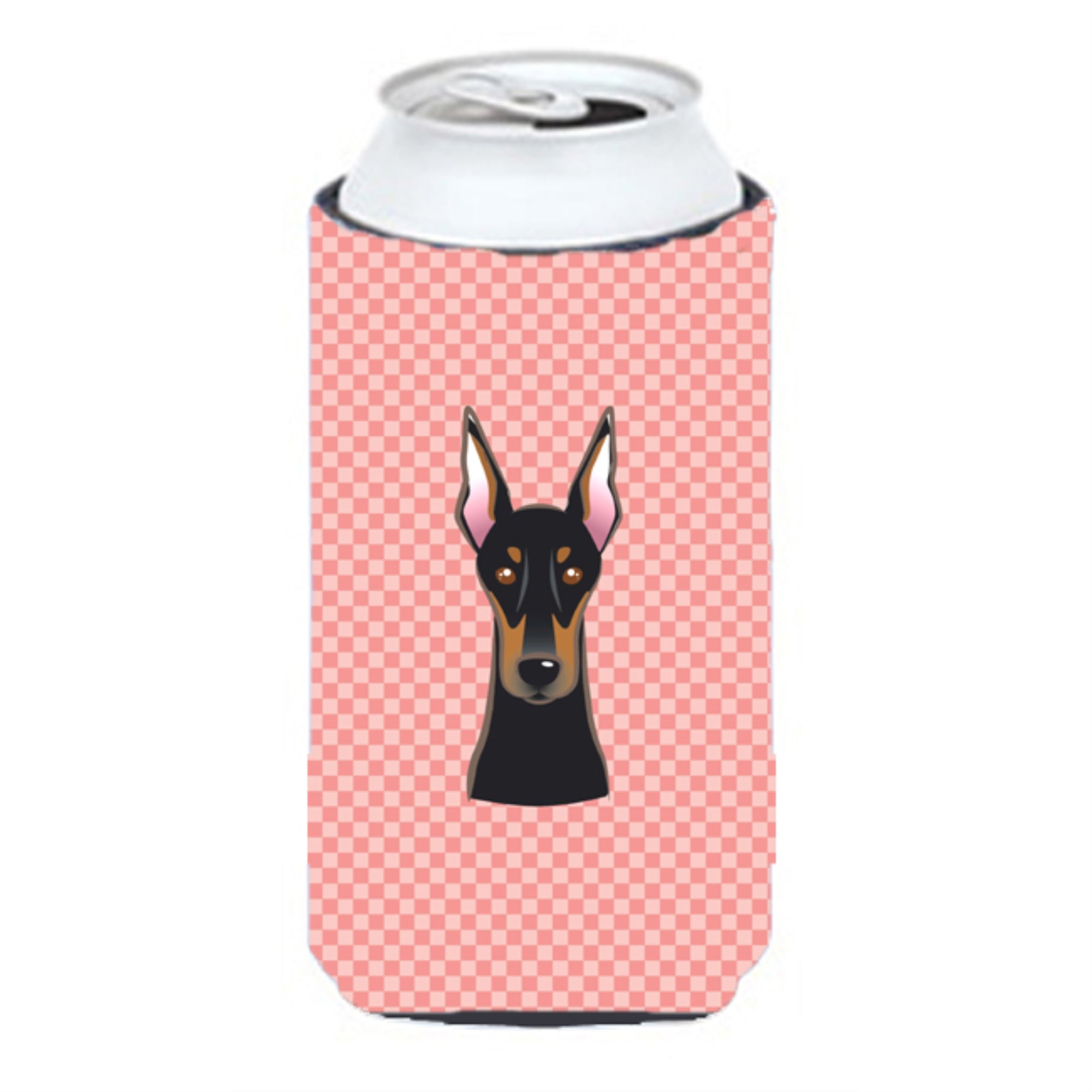Checkerboard Pink Doberman Tall Boy Beverage Insulator Hugger Bb1245Tbc