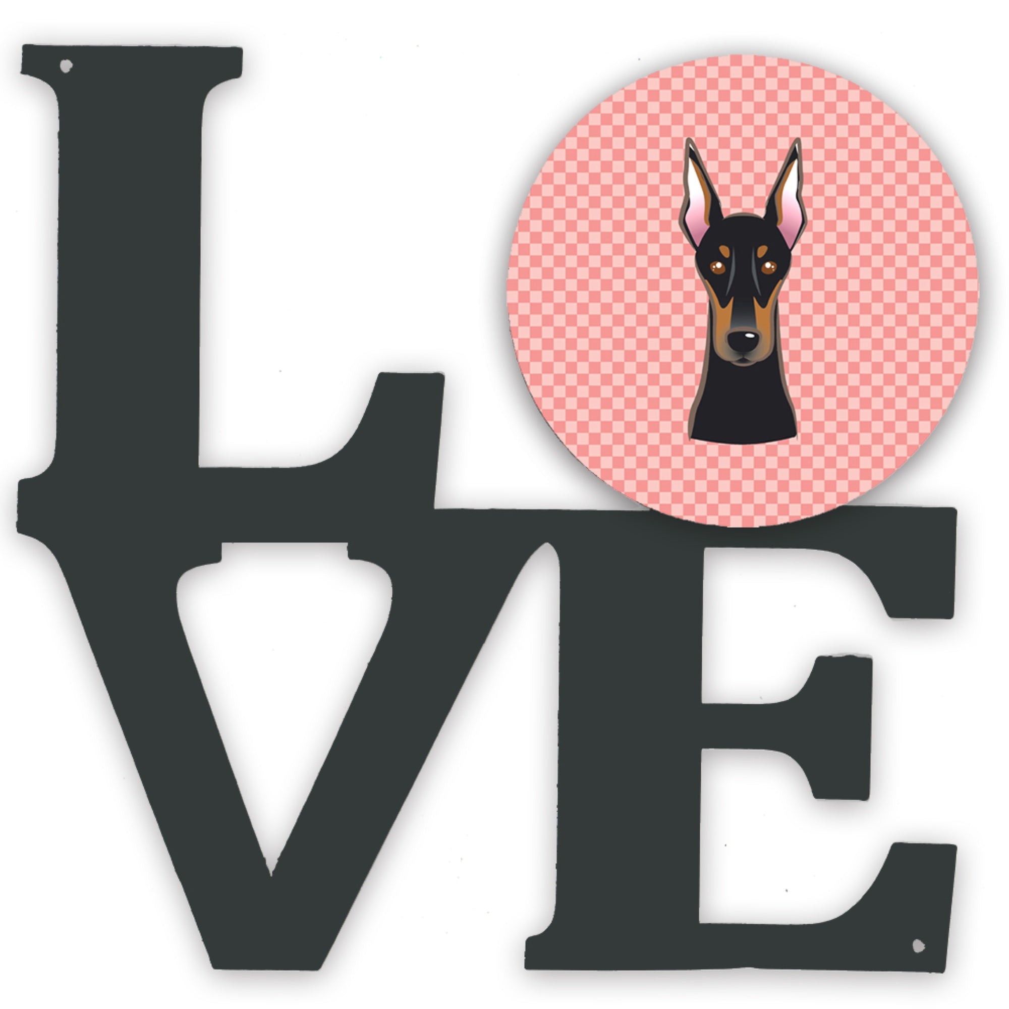 'Caroline'S Treasures Checkerboard Pink Doberman Metal Artwork Love Wall-Decor, Multicolor''