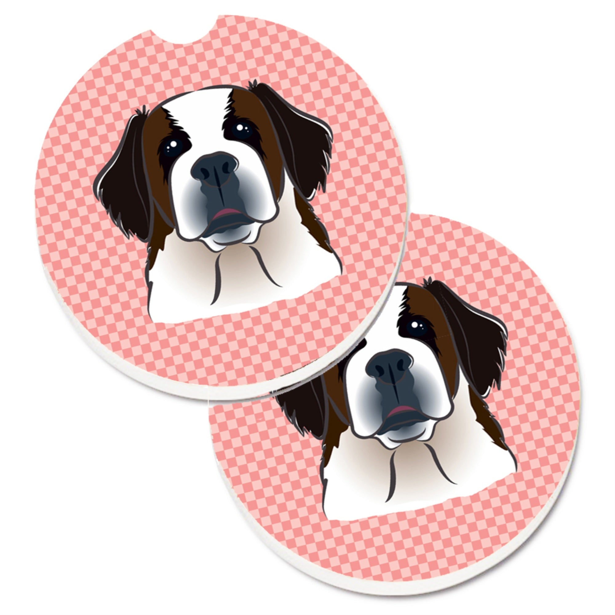 'Caroline'S Treasures Checkerboard Pink Saint Bernard Set Of 2 Cup Holder Car Coasters Bb1246Carc, 2.56, Multicolor''