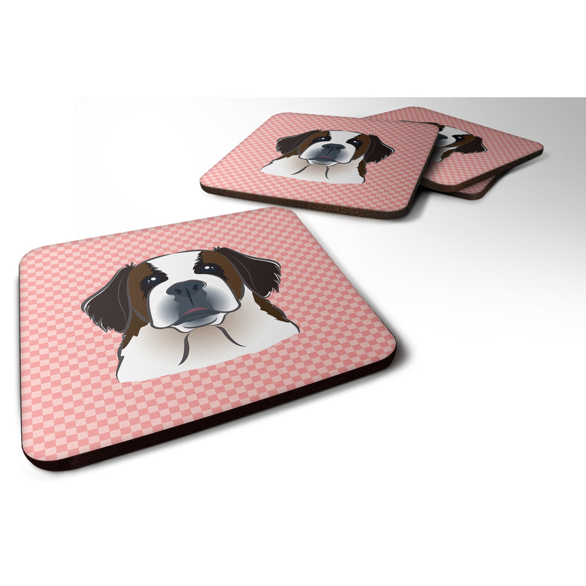 'Caroline'S Treasures Bb1246Fc Checkerboard Pink Saint Bernard Foam Coaster (Set Of 4), 3.5'''' H X 3.5'''' W, Multicolor''