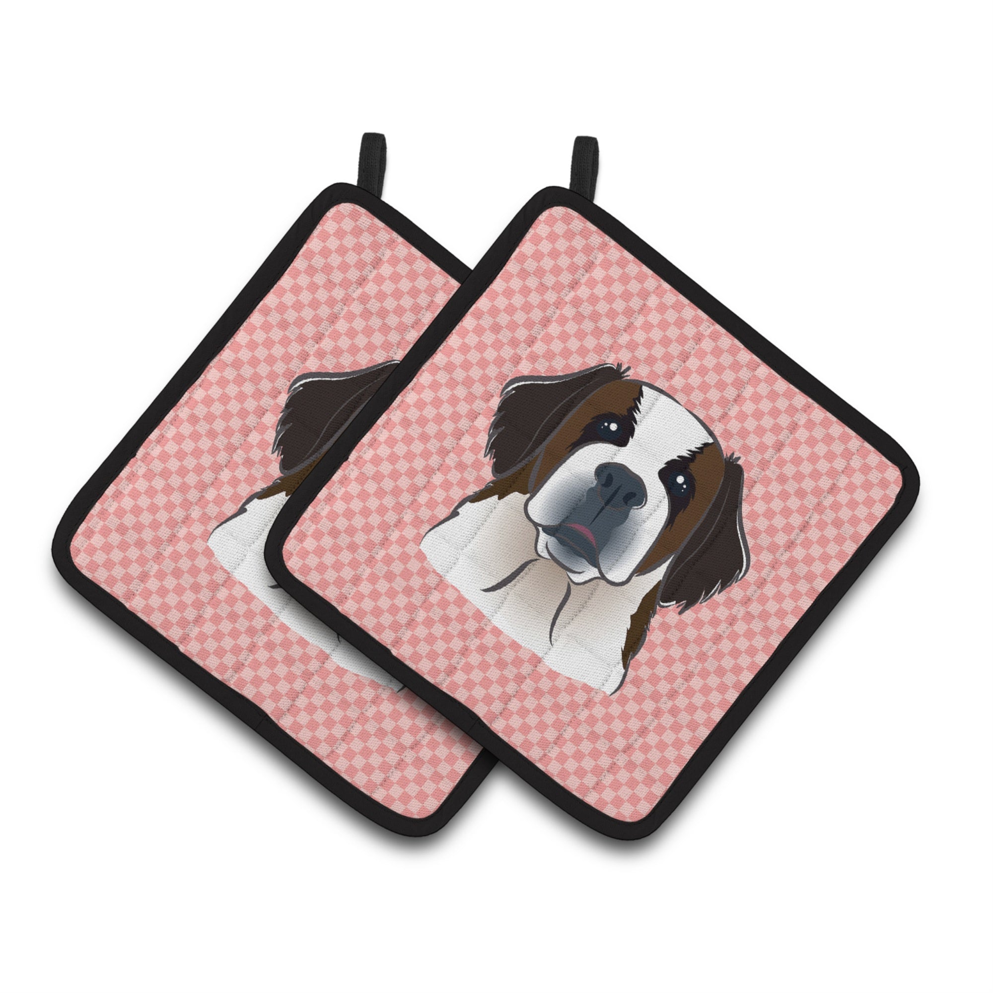 'Caroline'S Treasures Checkerboard Pink Saint Bernard Pair Of Pot Holders Bb1246Pthd, 7.5Hx7.5W, Multicolor''
