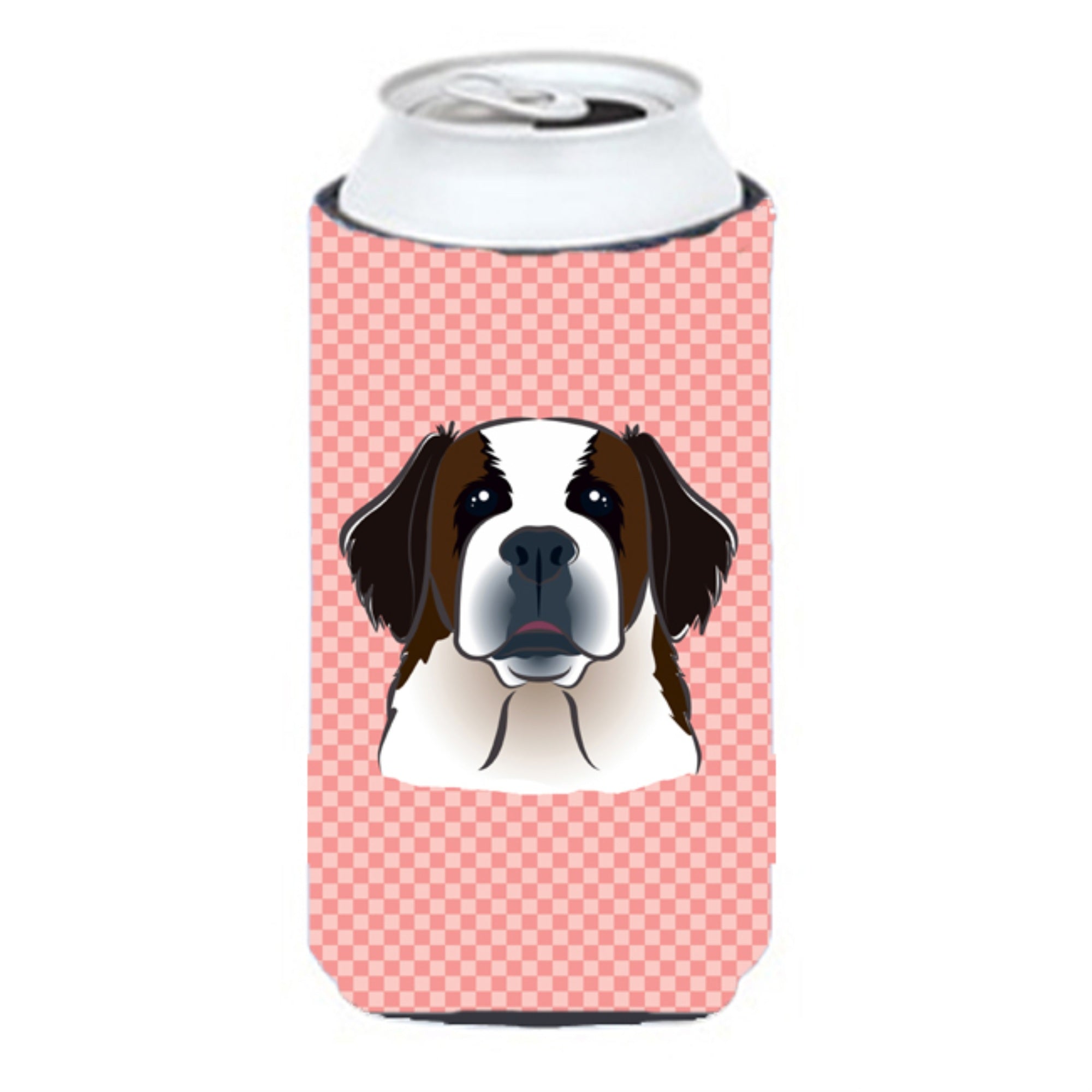 Checkerboard Pink Saint Bernard Tall Boy Beverage Insulator Hugger Bb1246Tbc
