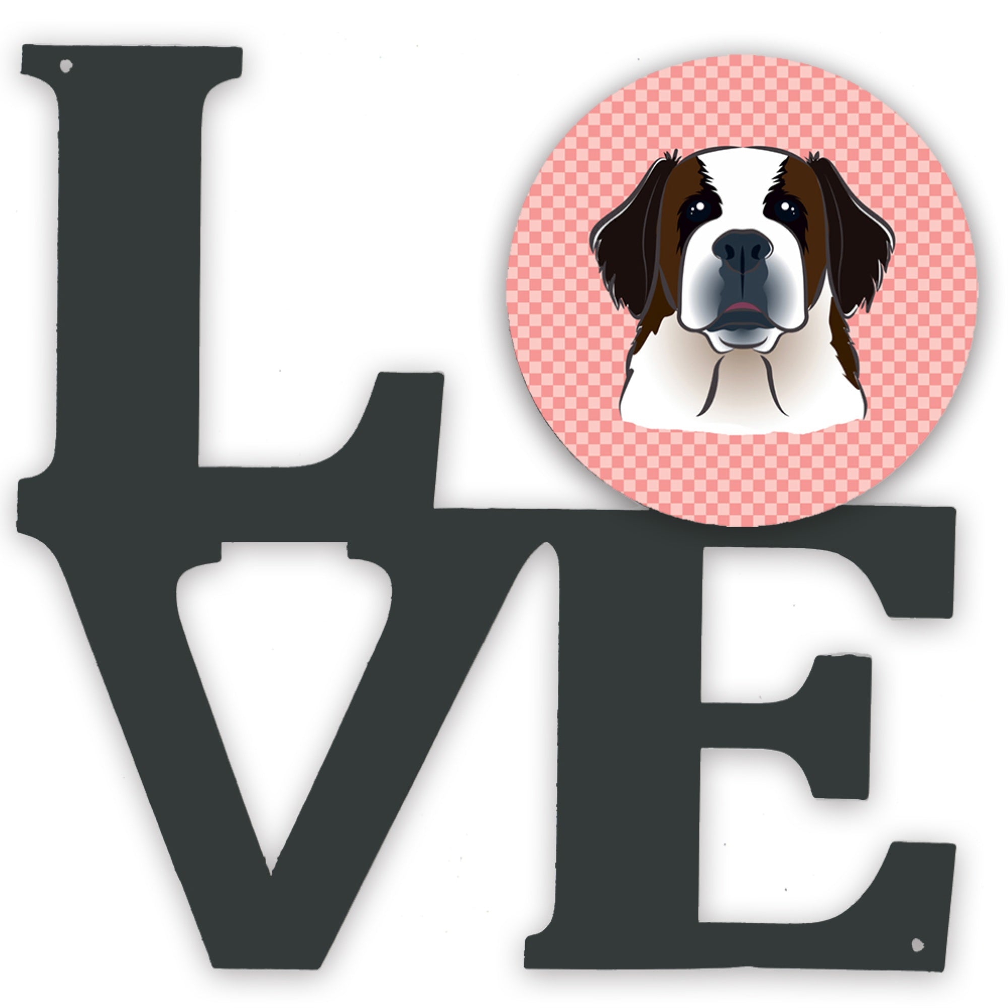 'Caroline'S Treasures Checkerboard Pink Saint Bernard Metal Artwork Love Wall-Decor, Multicolor''
