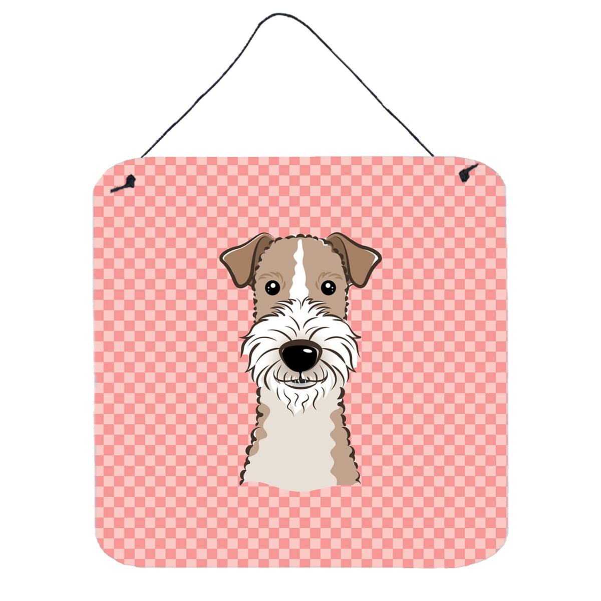 'Caroline'S Treasures Checkerboard Pink Wire Haired Fox Terrier Wall Or Door Hanging Prints, 6 X 6''''''