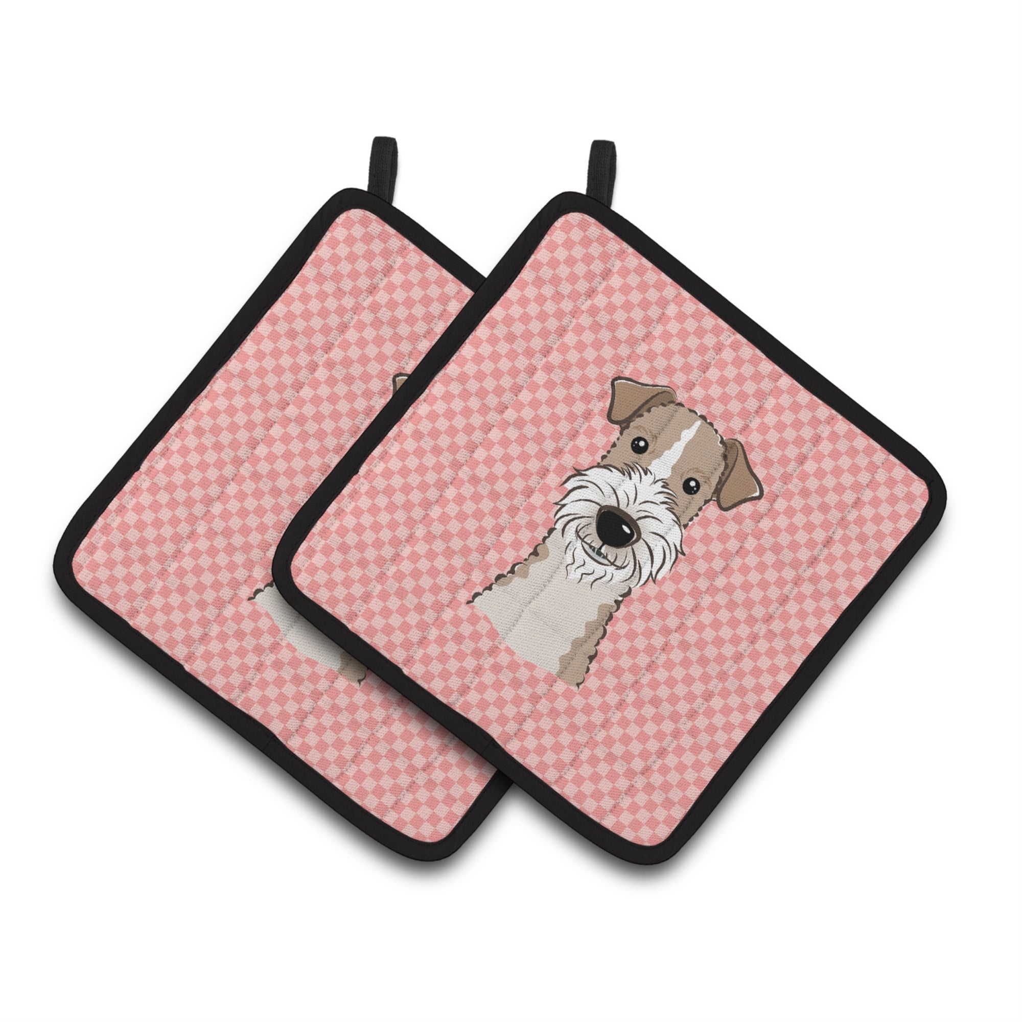 'Caroline'S Treasures Checkerboard Pink Wire Haired Fox Terrier Pair Of Pot Holders Bb1247Pthd, 7.5Hx7.5W, Multicolor''