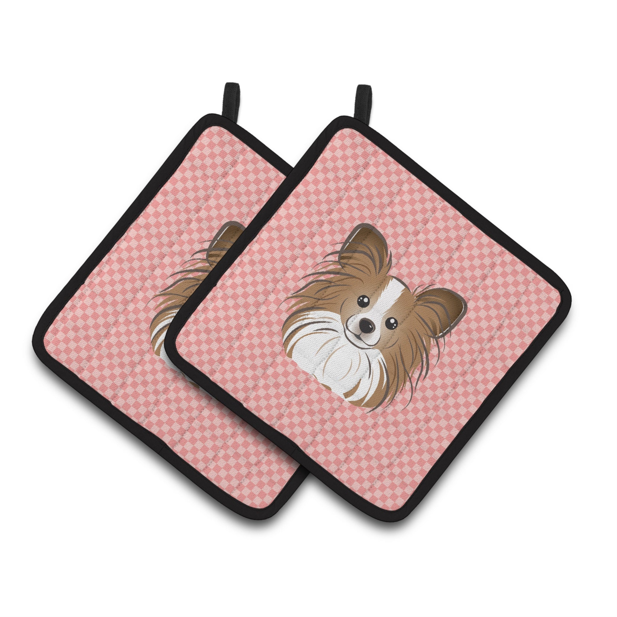'Caroline'S Treasures Checkerboard Pink Papillon Pair Of Pot Holders Bb1248Pthd, 7.5Hx7.5W, Multicolor''