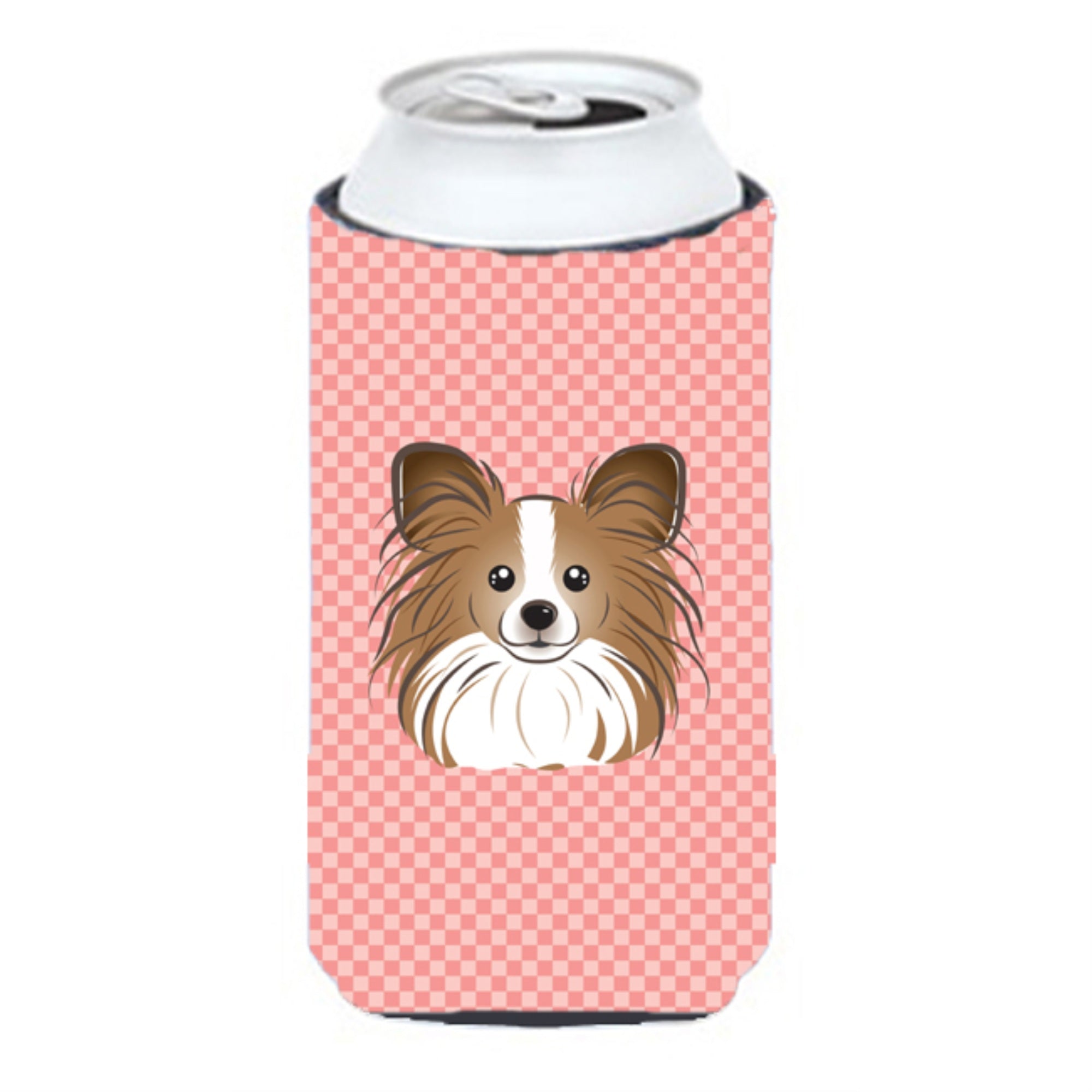Checkerboard Pink Papillon Tall Boy Beverage Insulator Hugger Bb1248Tbc