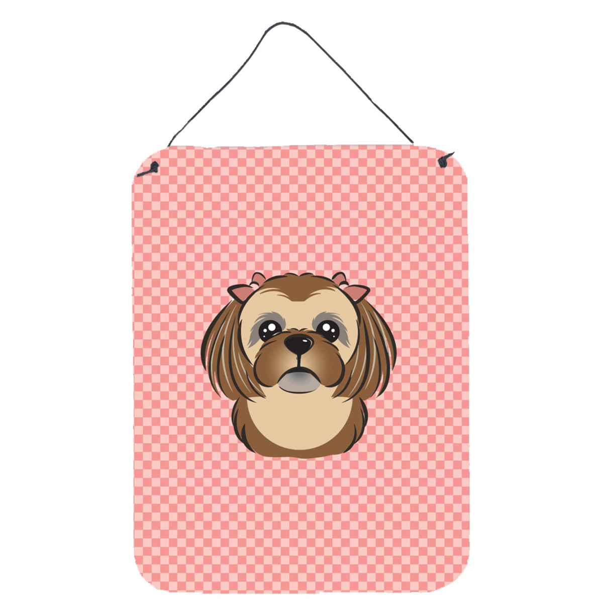 'Caroline'S Treasures Checkerboard Pink Chocolate Brown Shih Tzu Wall Or Door Hanging Prints, 16'''' X 12''''''