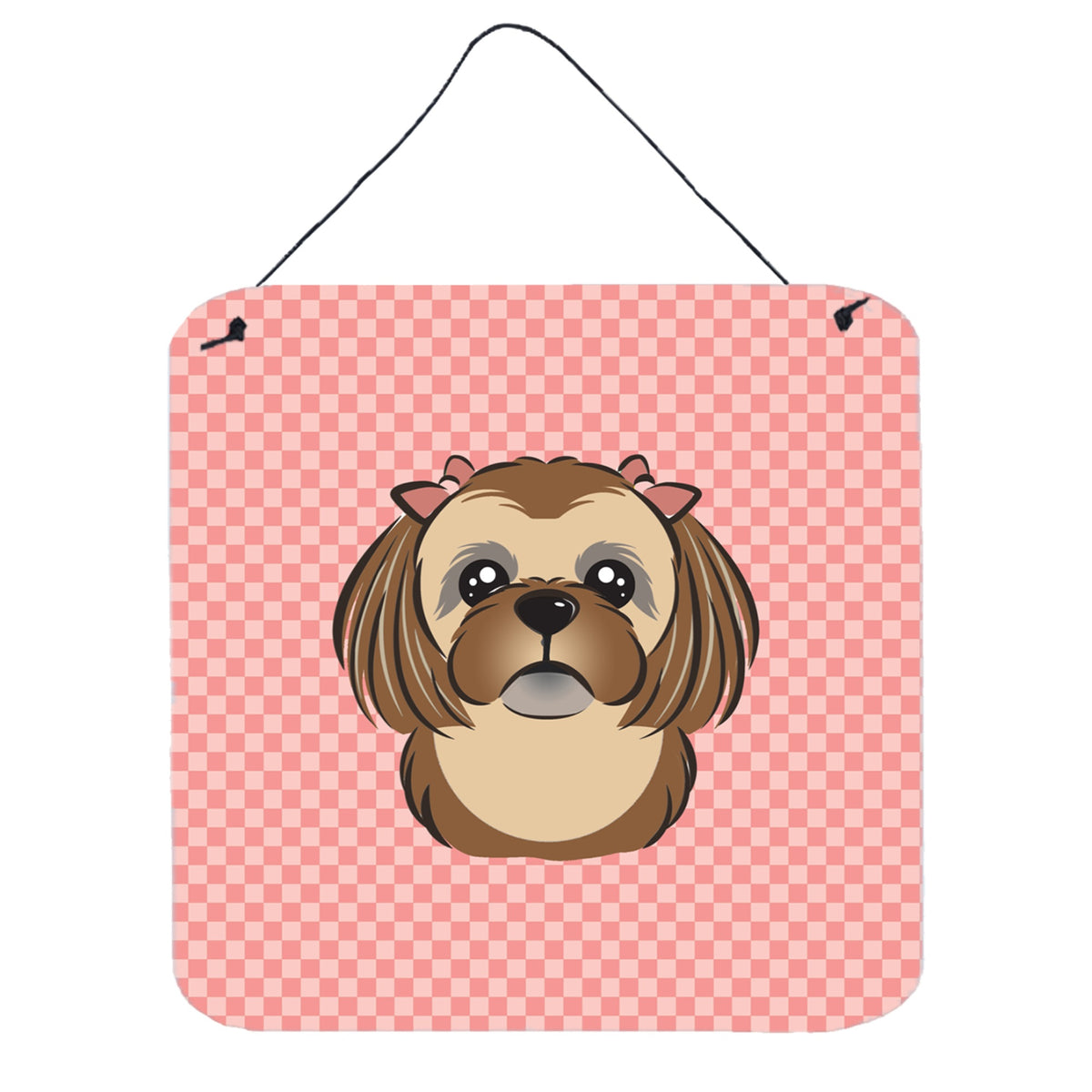 'Caroline'S Treasures Checkerboard Pink Chocolate Brown Shih Tzu Wall Or Door Hanging Prints, 6 X 6''''''