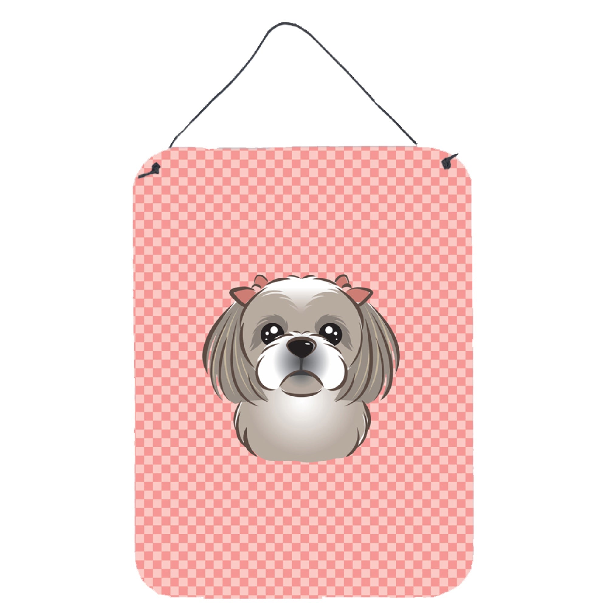 'Caroline'S Treasures Checkerboard Pink Gray Silver Shih Tzu Wall Or Door Hanging Prints, 16'''' X 12''''''