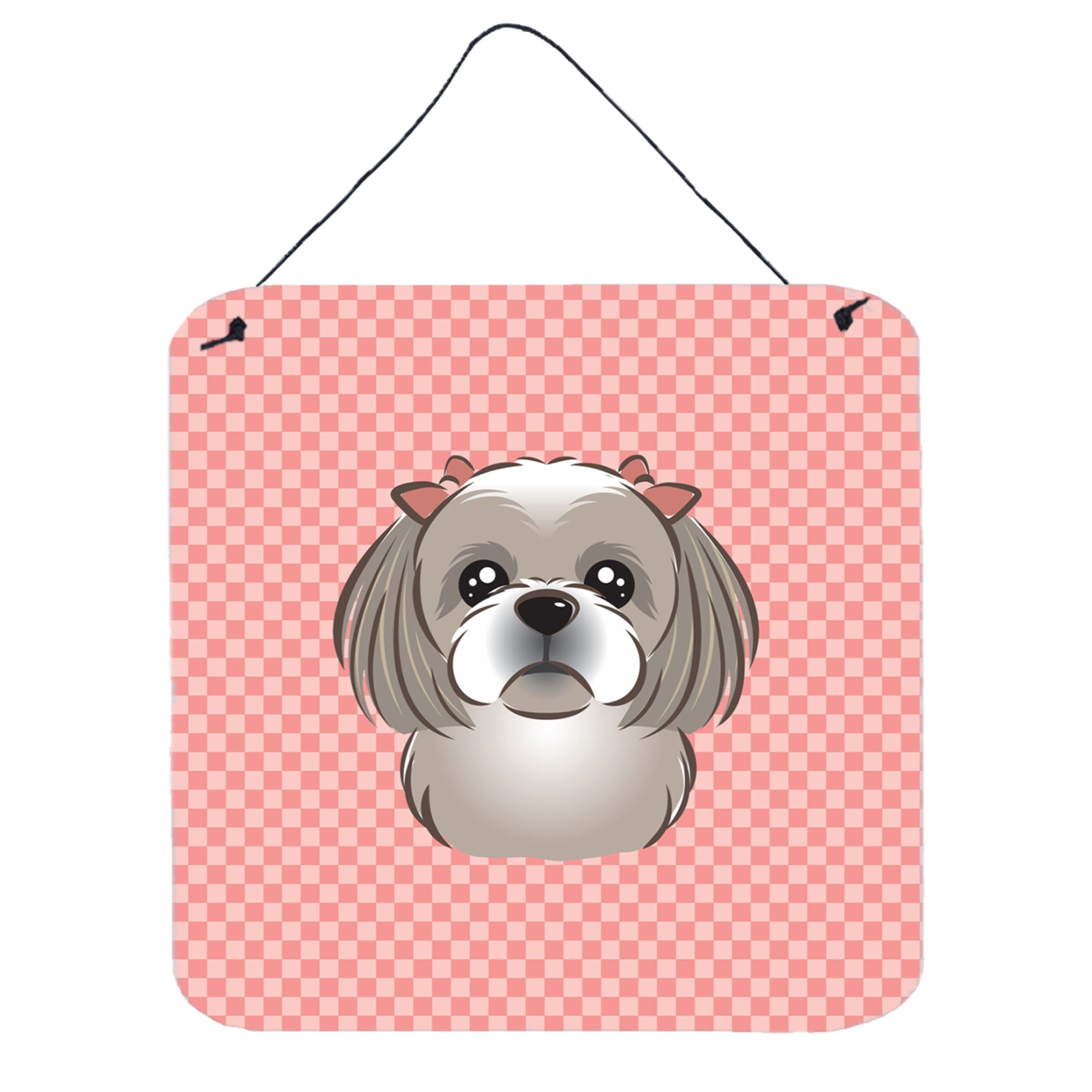 'Caroline'S Treasures Checkerboard Pink Gray Silver Shih Tzu Wall Or Door Hanging Prints, 6 X 6''''''
