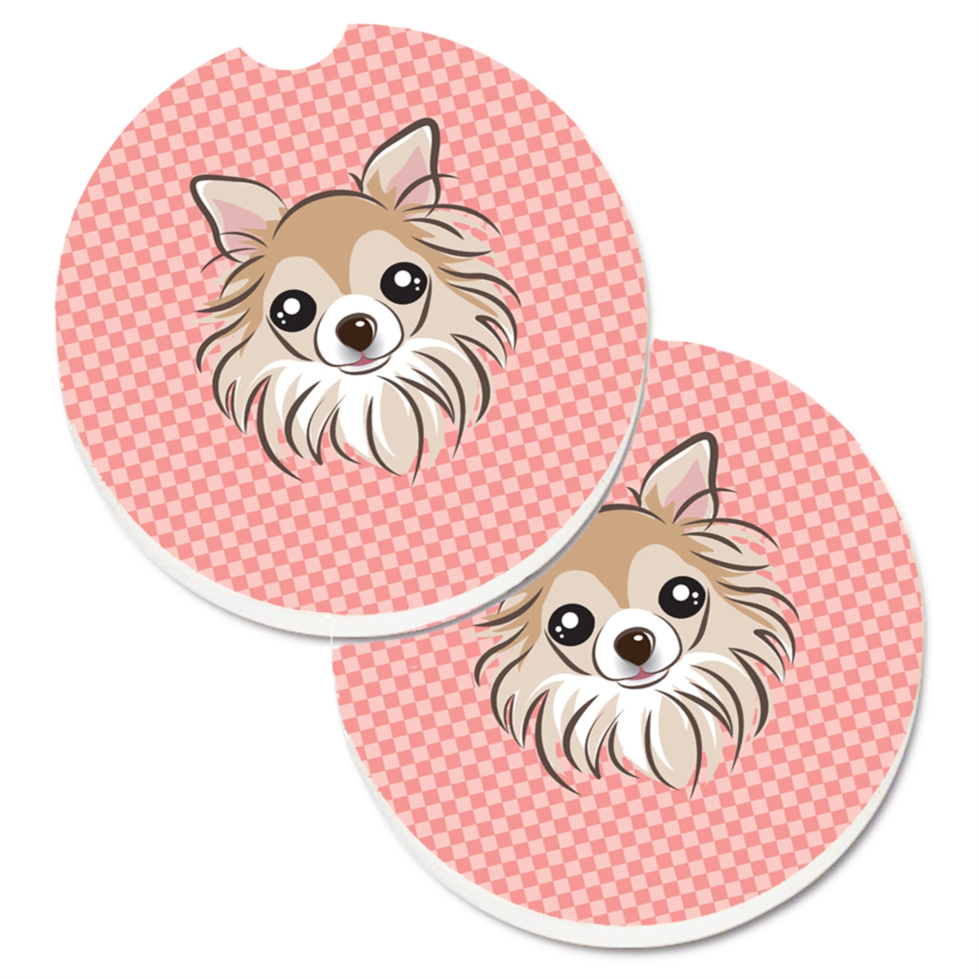 'Caroline'S Treasures Checkerboard Pink Chihuahua Set Of 2 Cup Holder Car Coasters Bb1251Carc, 2.56, Multicolor''