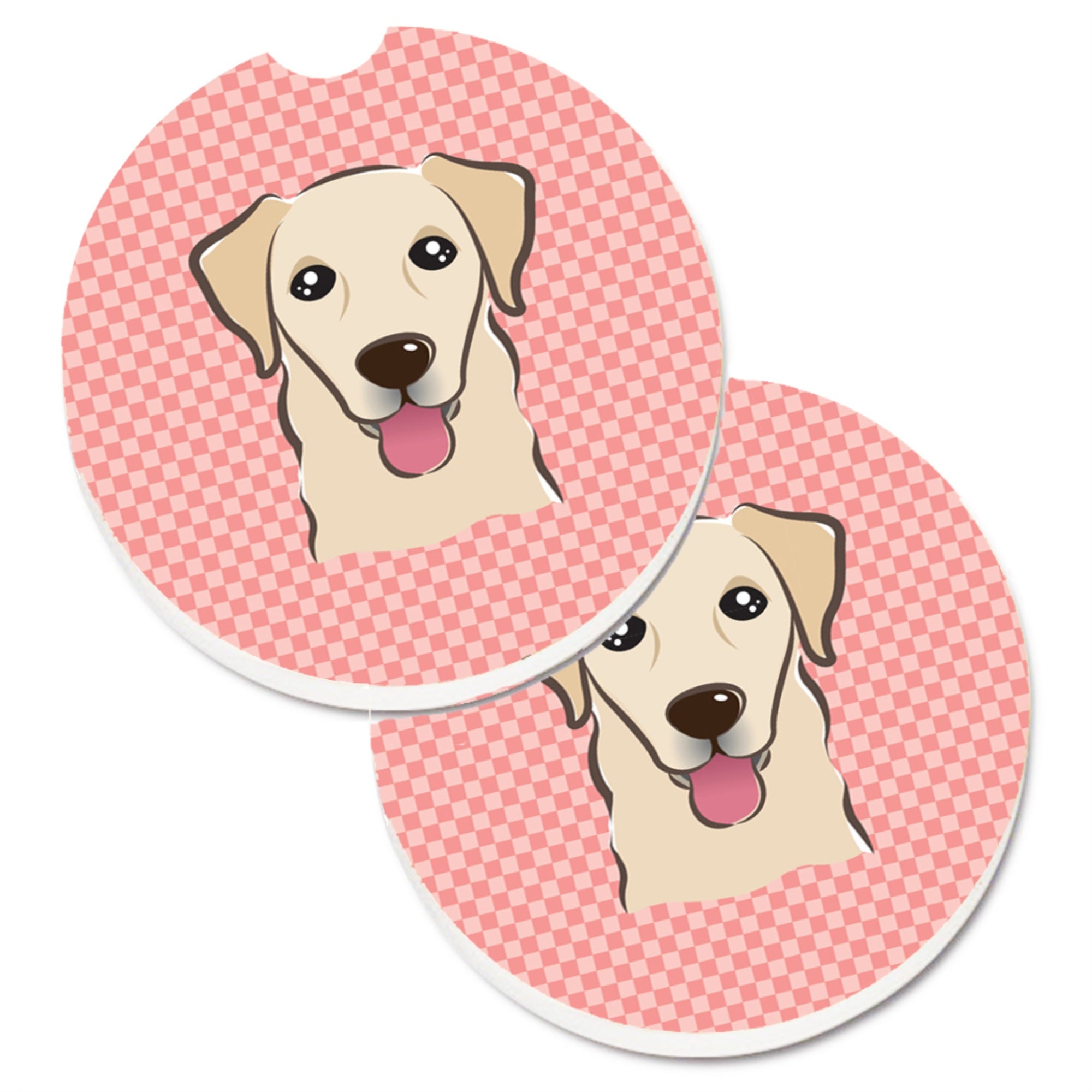 'Caroline'S Treasures Checkerboard Pink Golden Retriever Set Of 2 Cup Holder Car Coasters Bb1252Carc, 2.56, Multicolor''
