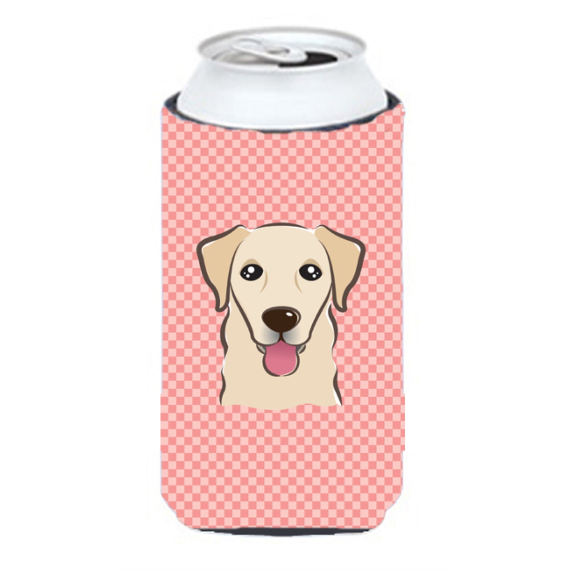 Checkerboard Pink Golden Retriever Tall Boy Beverage Insulator Hugger Bb1252Tbc