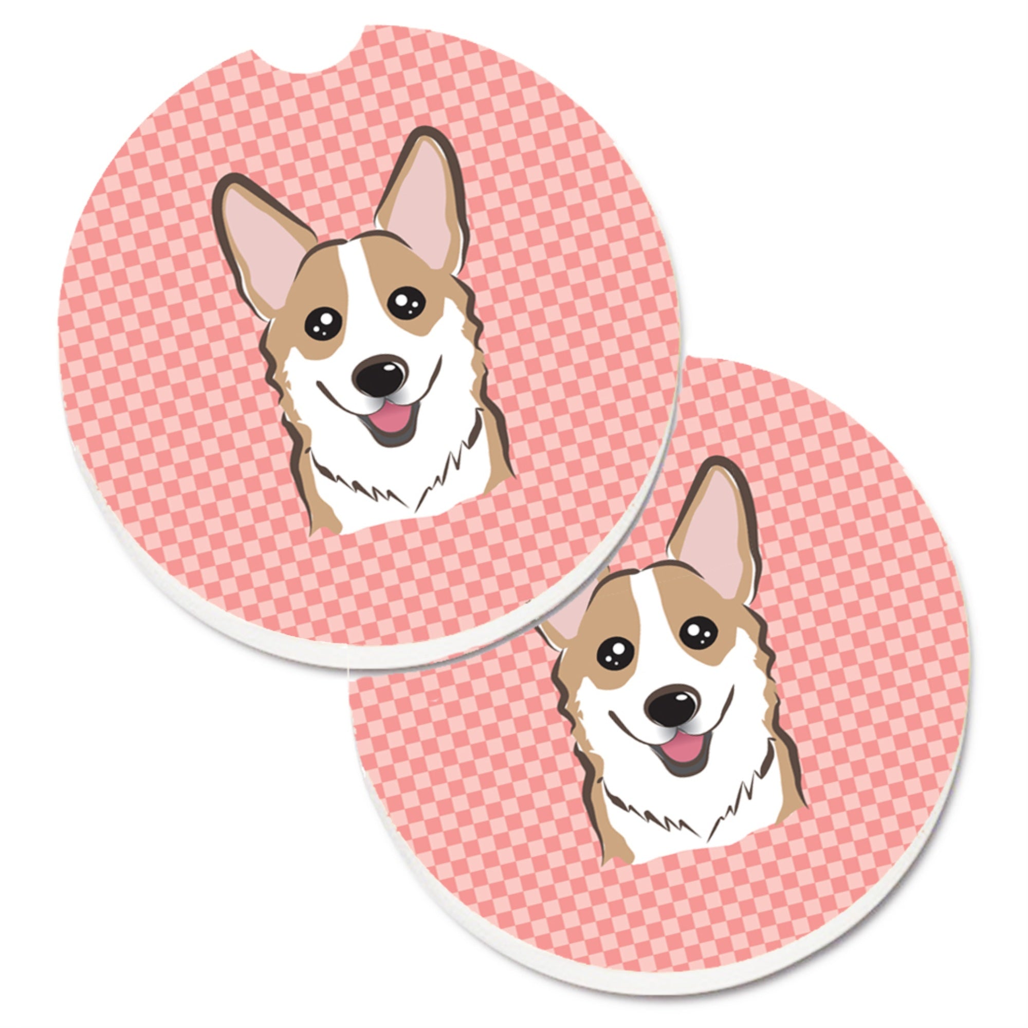 'Caroline'S Treasures Checkerboard Pink Corgi Set Of 2 Cup Holder Car Coasters Bb1253Carc, 2.56, Multicolor''