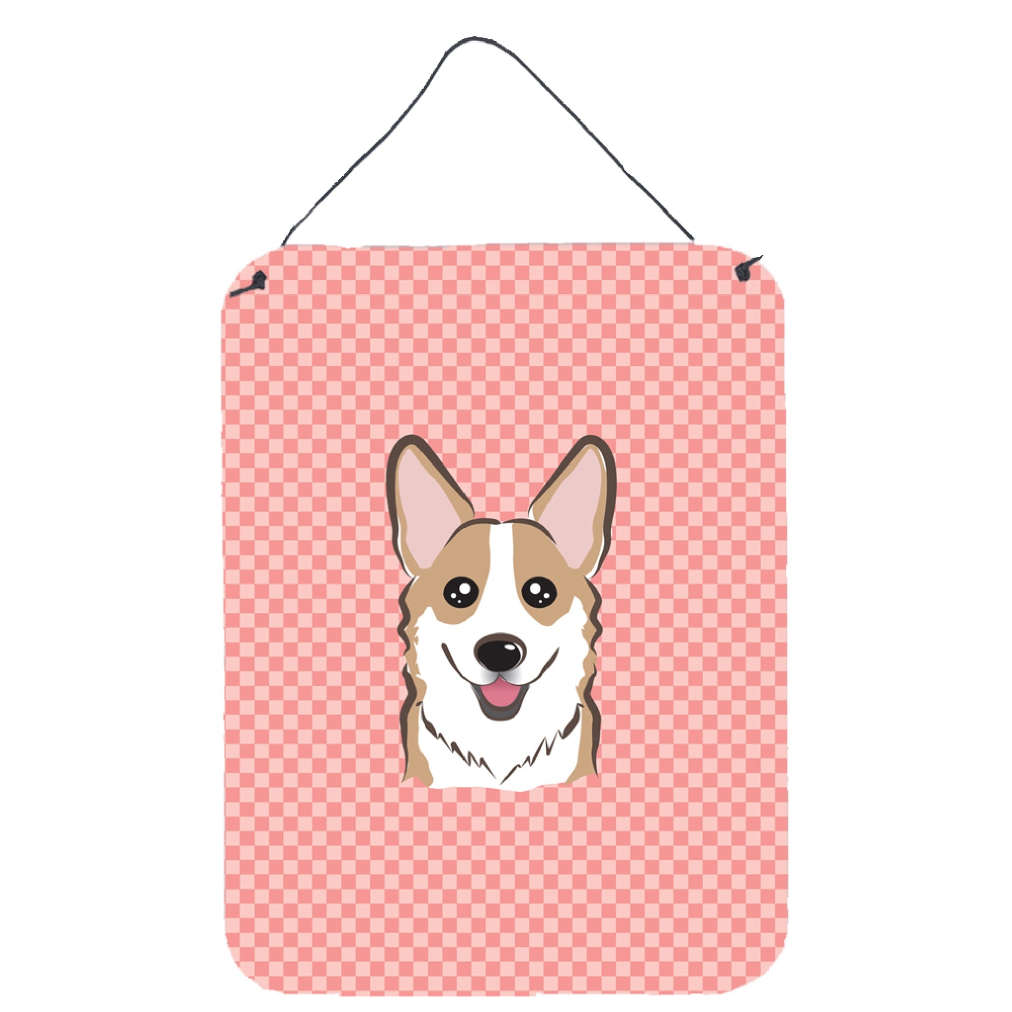 'Caroline'S Treasures Bb1253Ds1216 Checkerboard Pink Corgi Wall Or Door Hanging Prints, 16'''' X 12''''''