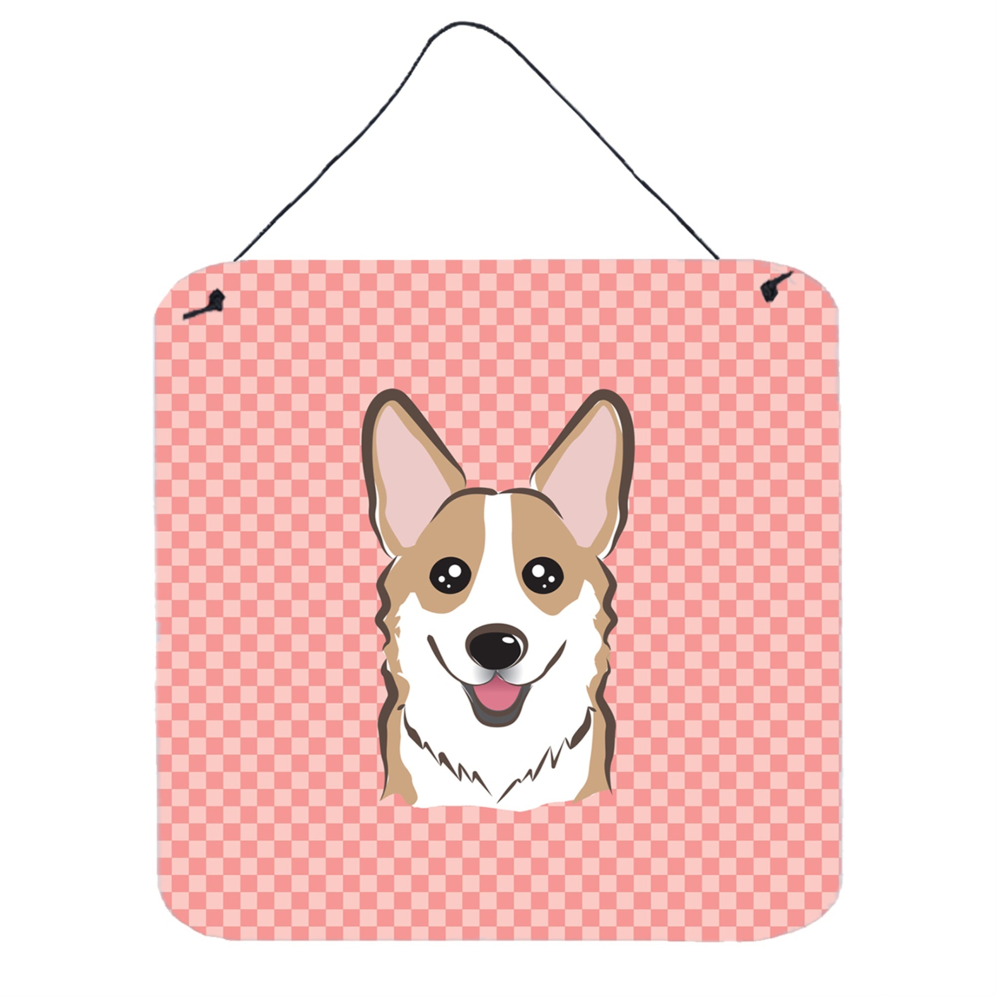 'Caroline'S Treasures Bb1253Ds66 Checkerboard Pink Corgi Aluminum Metal Wall Or Door Hanging Prints, 6 X 6''''''