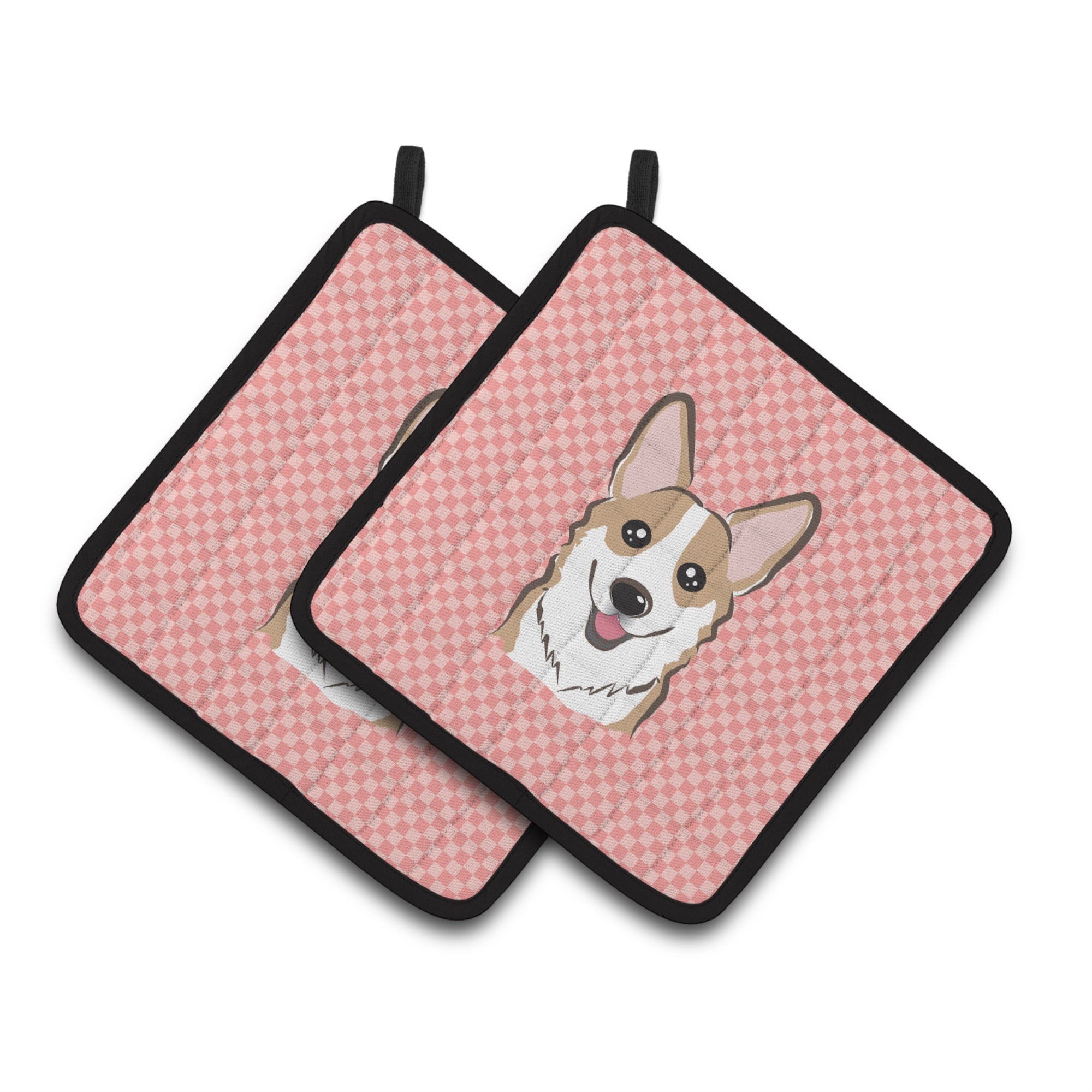 'Caroline'S Treasures Checkerboard Pink Corgi Pair Of Pot Holders Bb1253Pthd, 7.5Hx7.5W, Multicolor''