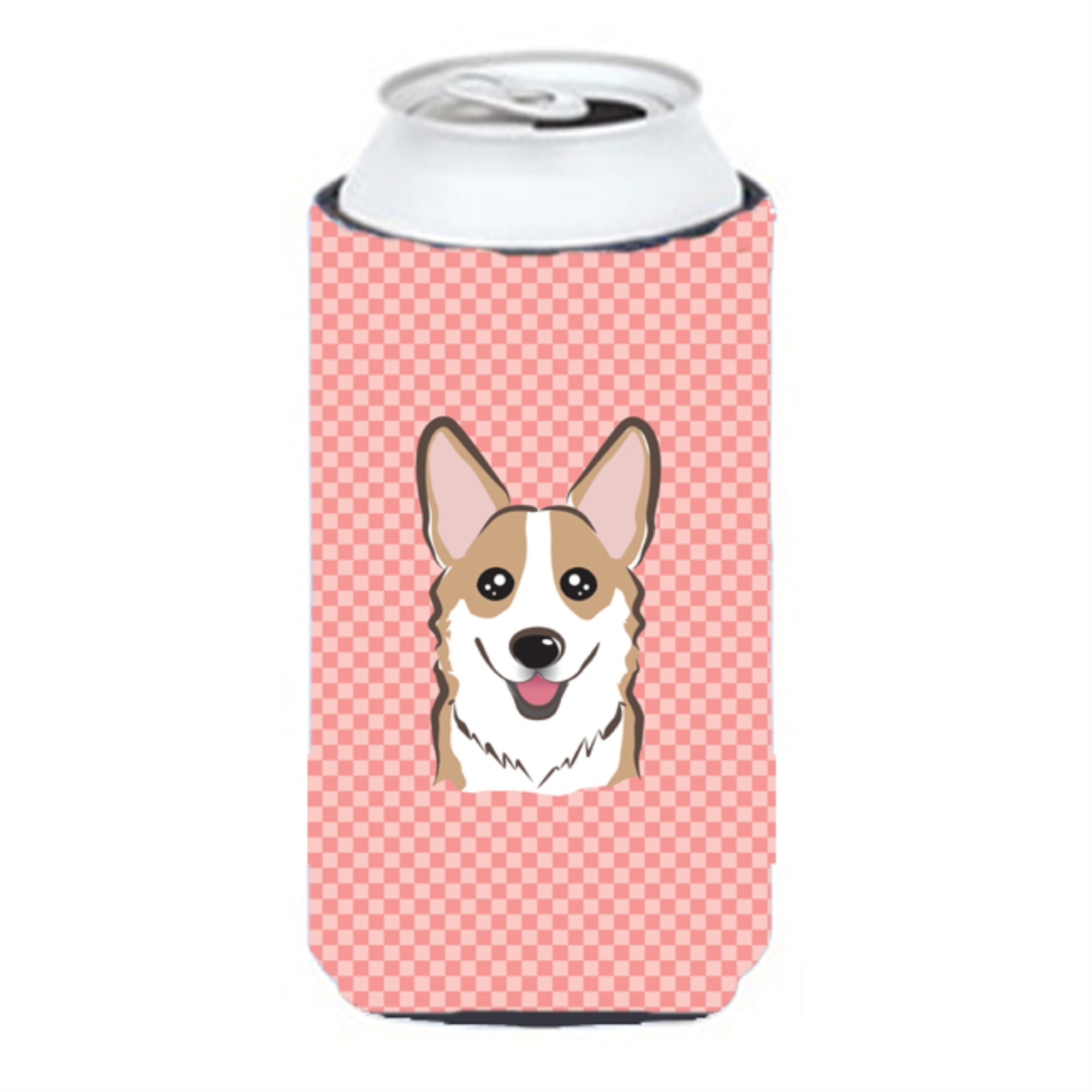 Checkerboard Pink Corgi Tall Boy Beverage Insulator Hugger Bb1253Tbc