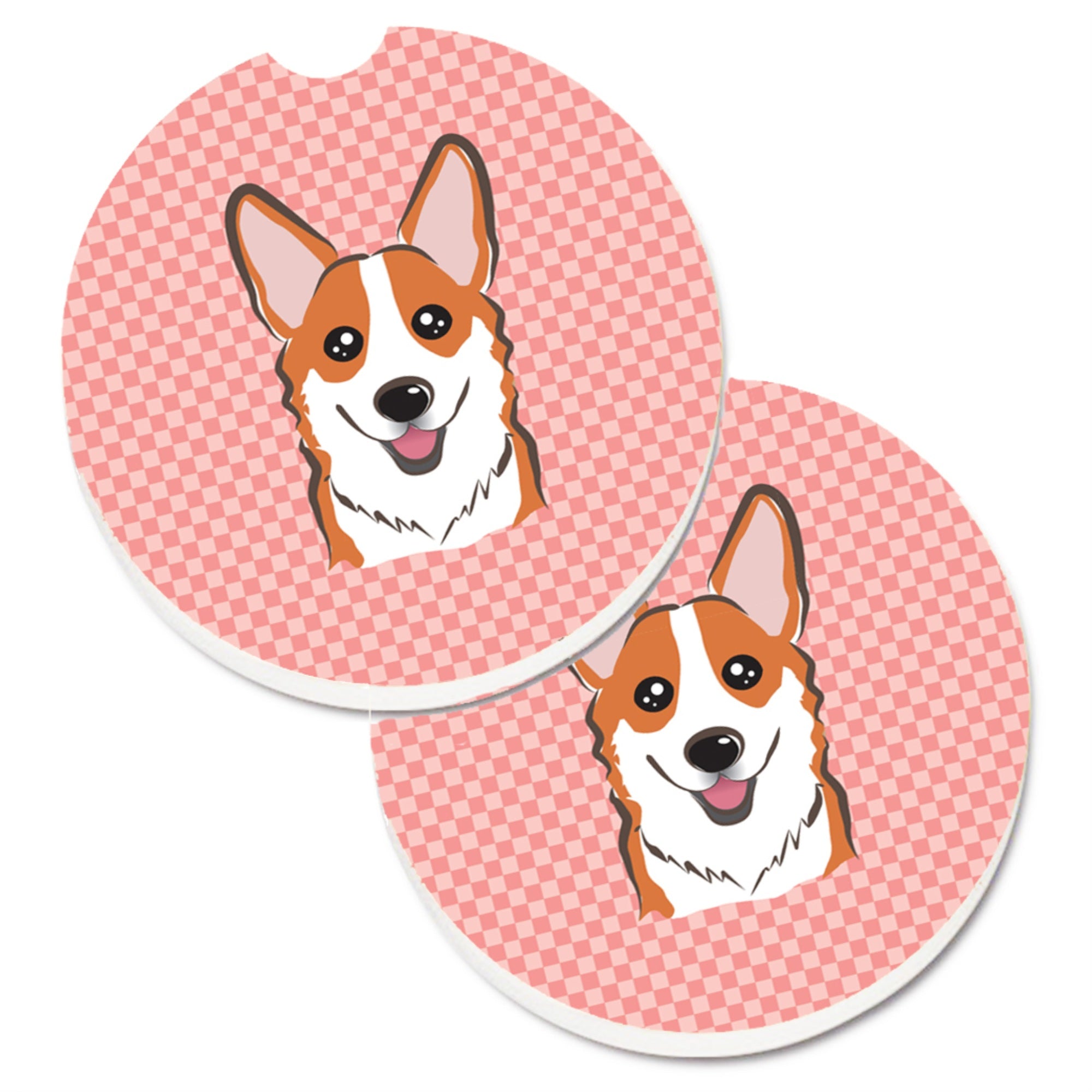 'Caroline'S Treasures Checkerboard Pink Corgi Set Of 2 Cup Holder Car Coasters Bb1254Carc, 2.56, Multicolor''