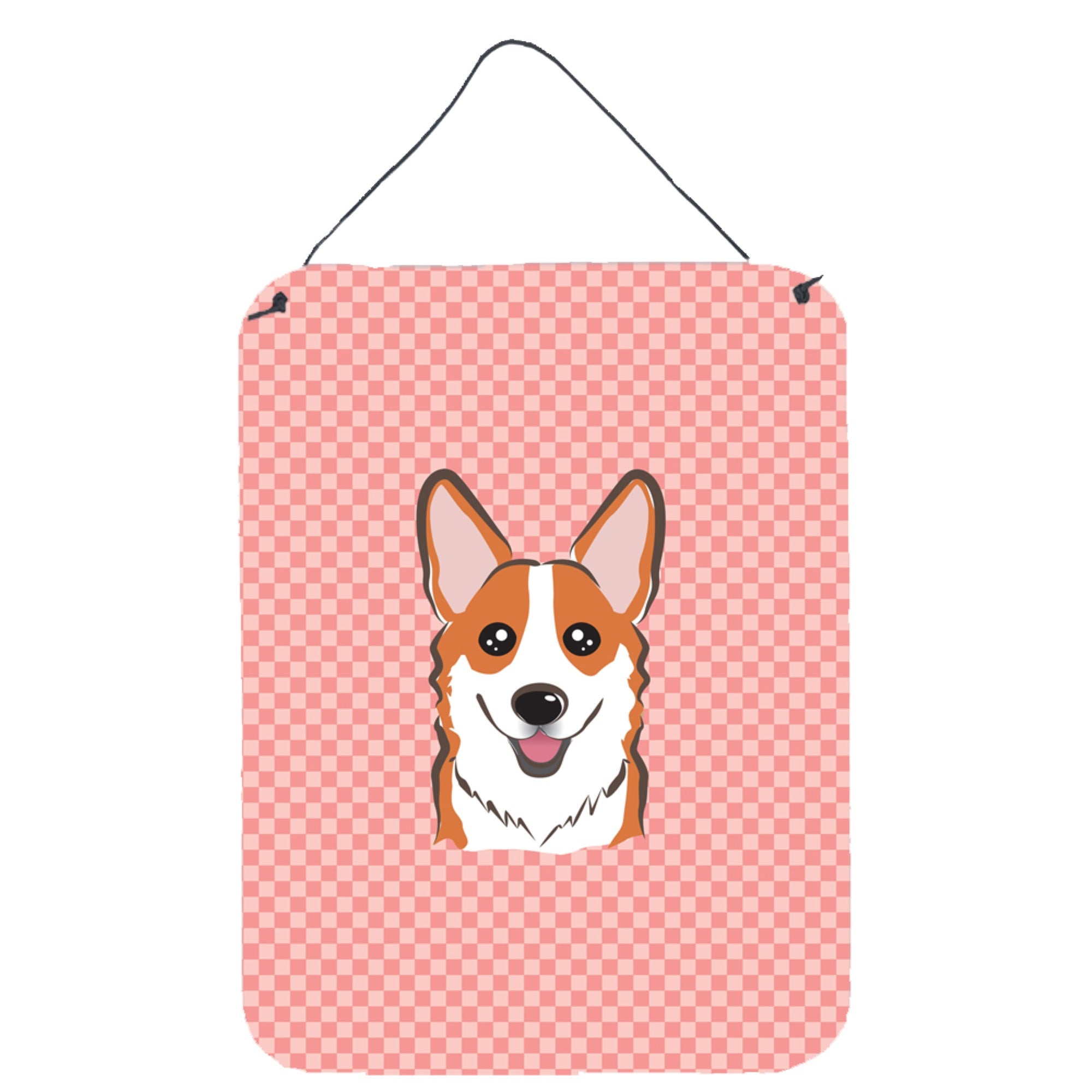 'Caroline'S Treasures Bb1254Ds1216 Checkerboard Pink Corgi Wall Or Door Hanging Prints, 16'''' X 12''''''
