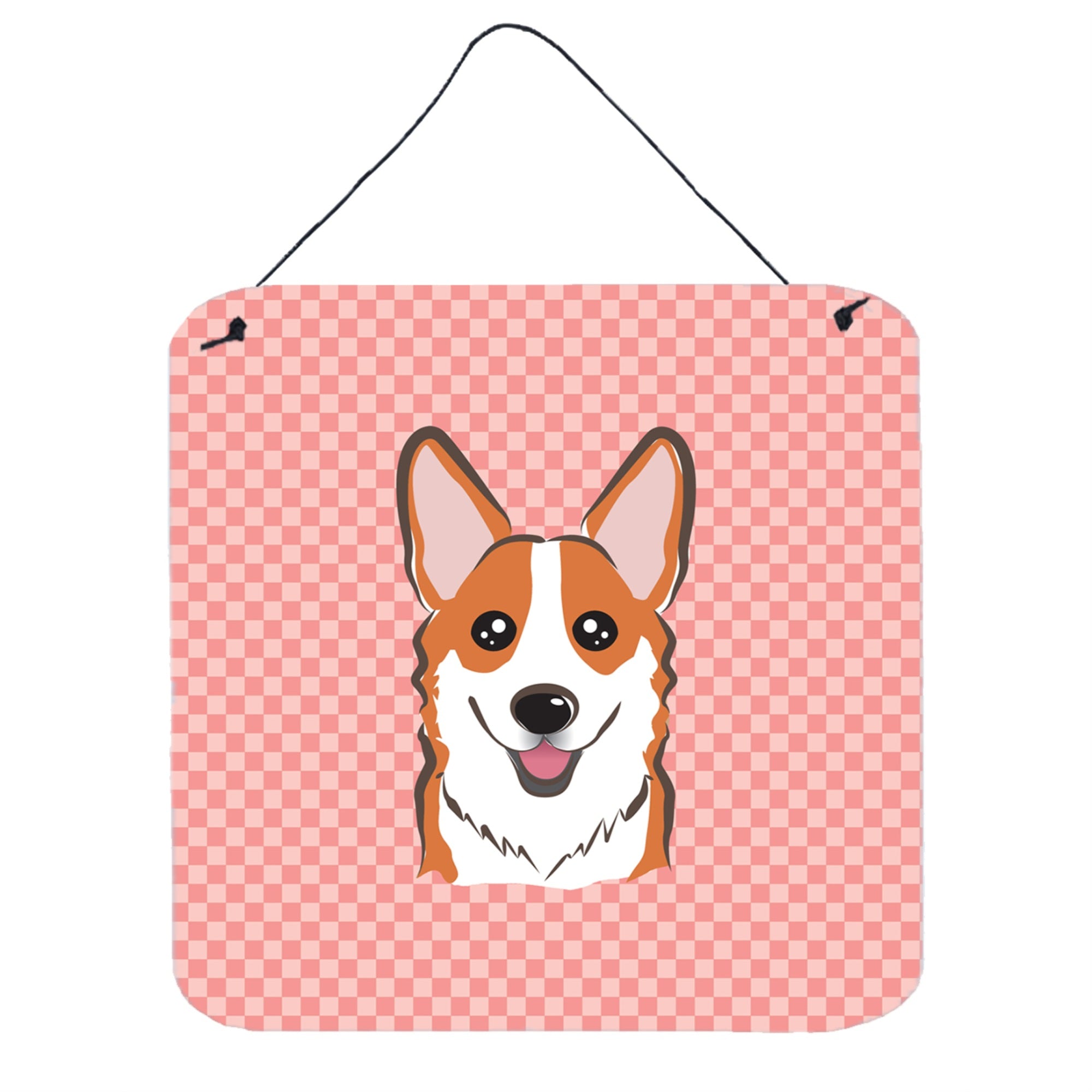 'Caroline'S Treasures Bb1254Ds66 Checkerboard Pink Corgi Aluminum Metal Wall Or Door Hanging Prints, 6 X 6''''''