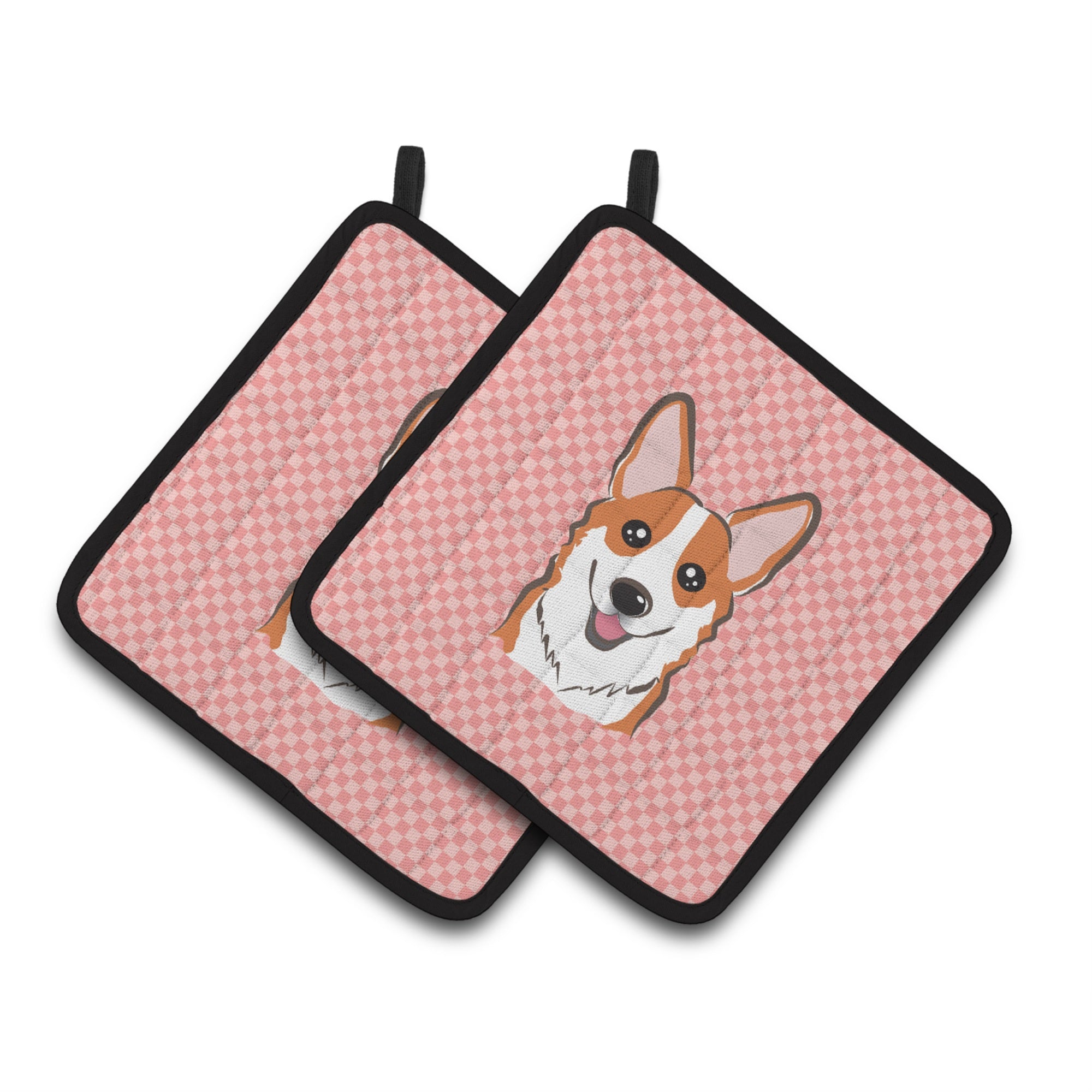 'Caroline'S Treasures Checkerboard Pink Corgi Pair Of Pot Holders Bb1254Pthd, 7.5Hx7.5W, Multicolor''