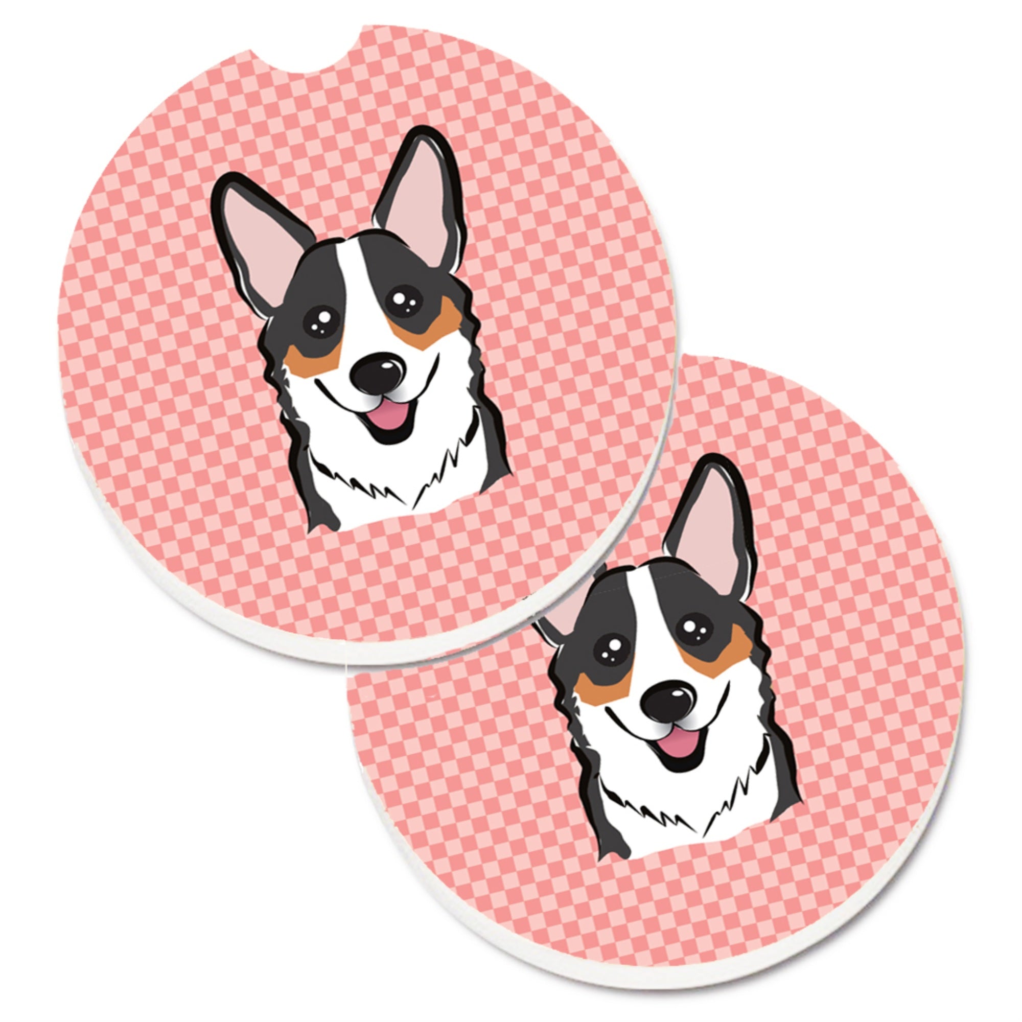'Caroline'S Treasures Checkerboard Pink Corgi Set Of 2 Cup Holder Car Coasters Bb1255Carc, 2.56, Multicolor''