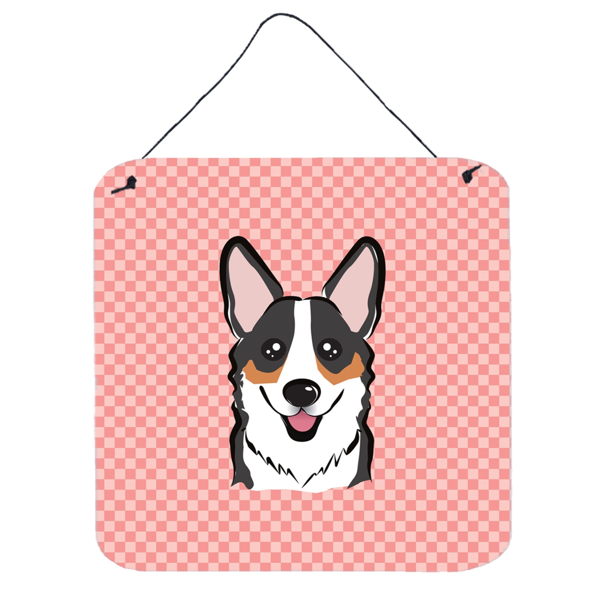 'Caroline'S Treasures Bb1255Ds66 Checkerboard Pink Corgi Aluminum Metal Wall Or Door Hanging Prints, 6 X 6''''''
