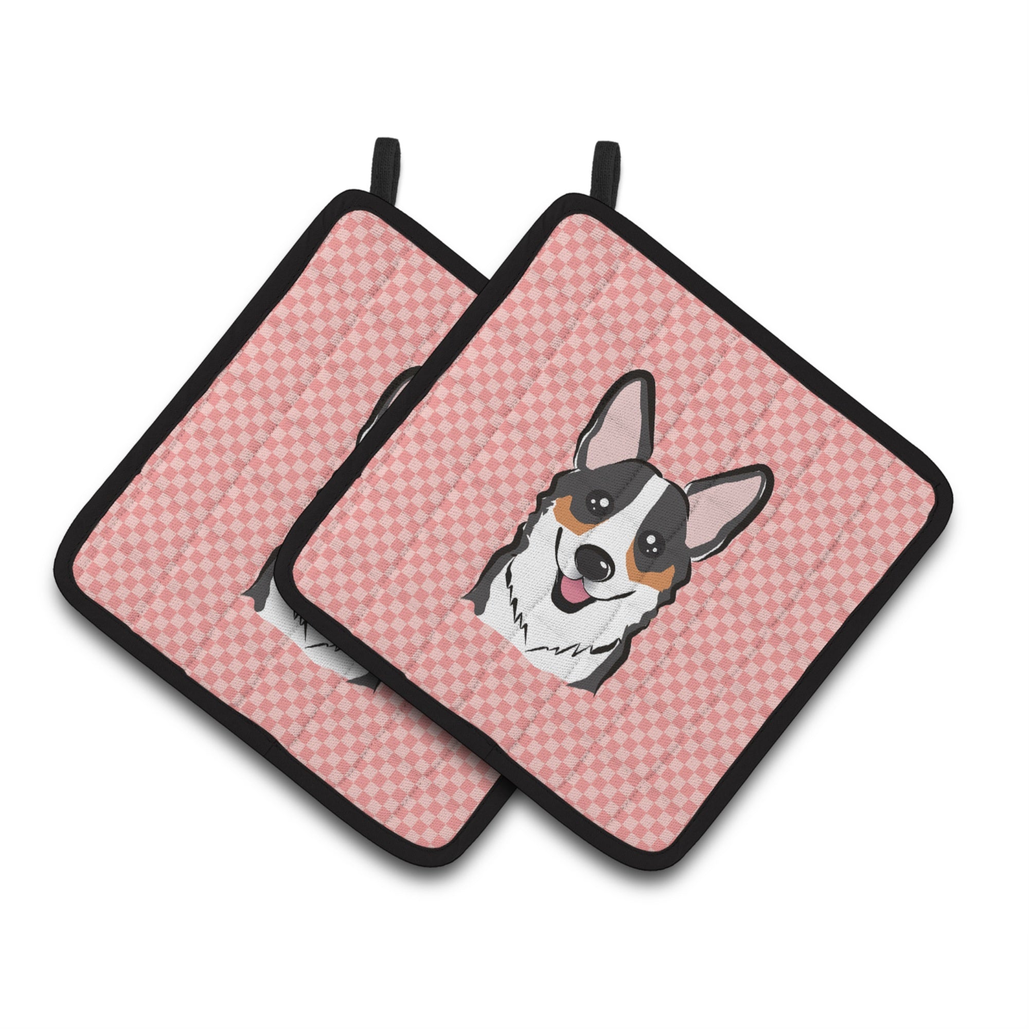 'Caroline'S Treasures Checkerboard Pink Corgi Pair Of Pot Holders Bb1255Pthd, 7.5Hx7.5W, Multicolor''