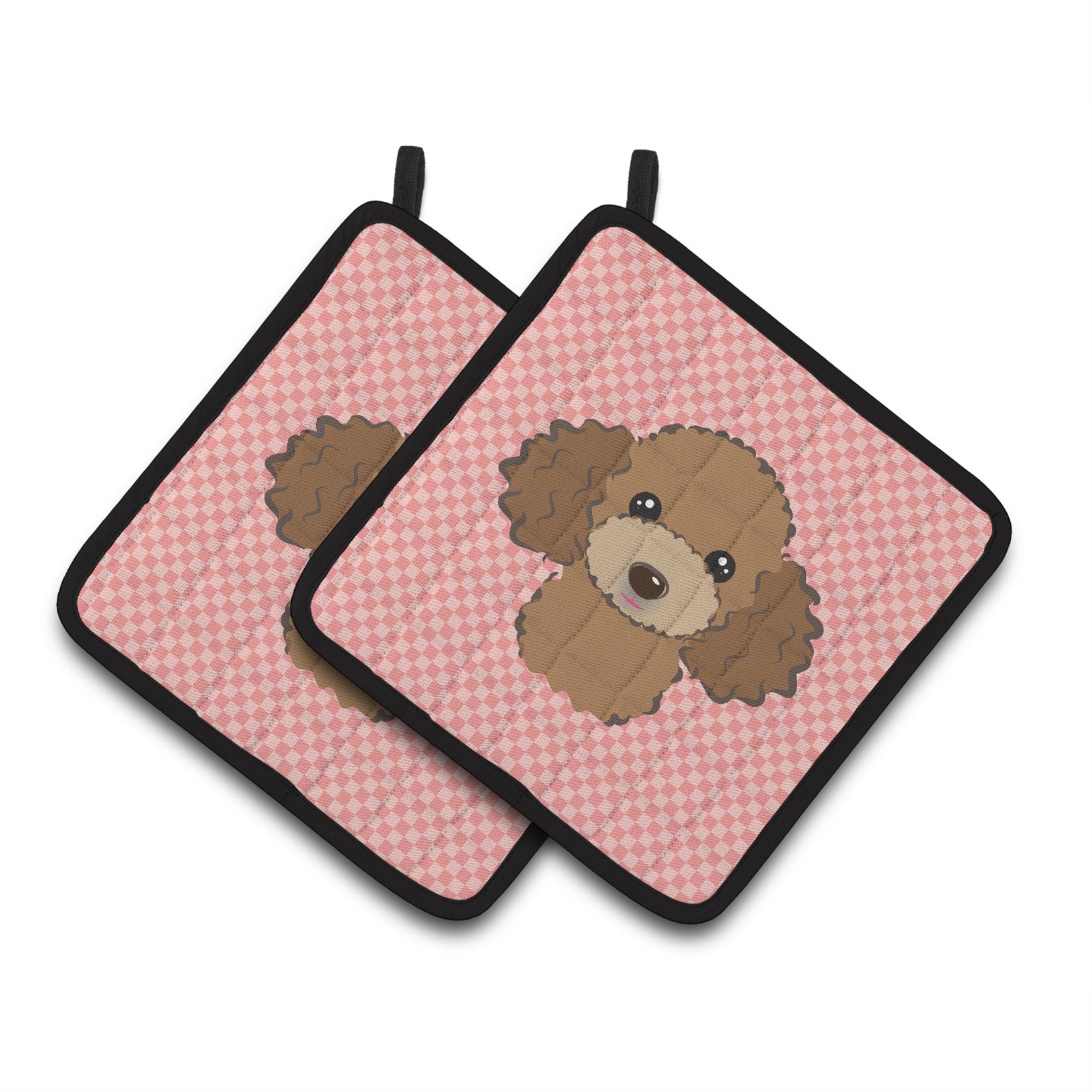 'Caroline'S Treasures Checkerboard Pink Chocolate Brown Poodle Pair Of Pot Holders Bb1256Pthd, 7.5Hx7.5W, Multicolor''