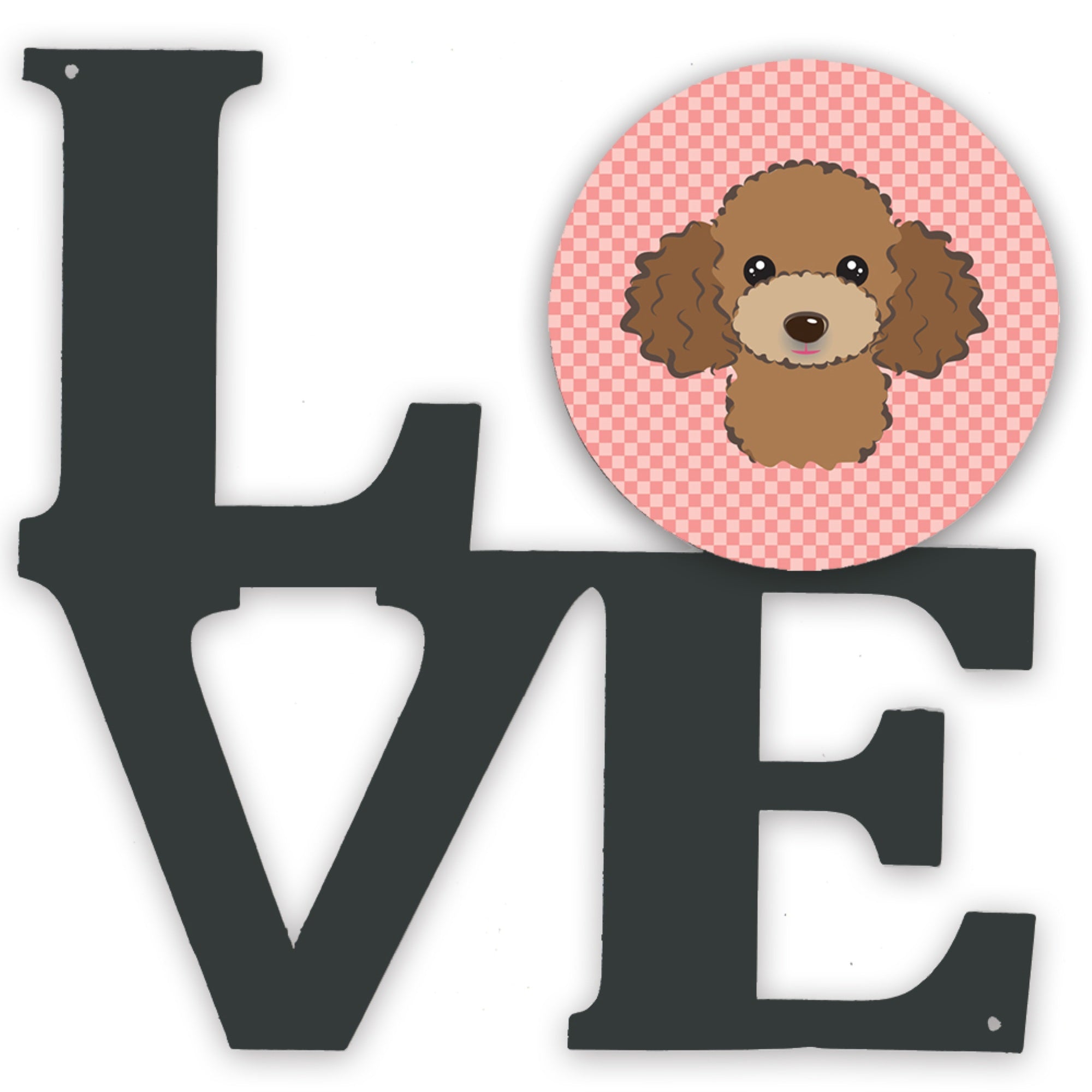 'Caroline'S Treasures Checkerboard Pink Chocolate Brown Poodle Metal Artwork Love Wall-Decor, Multicolor''