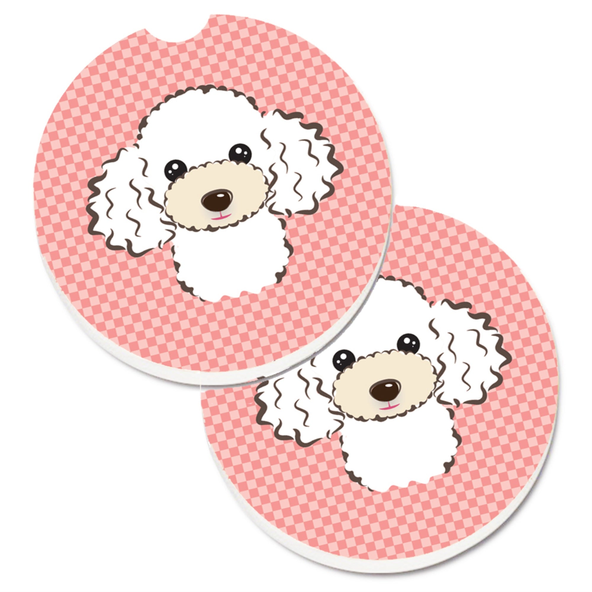 'Caroline'S Treasures Checkerboard Pink White Poodle Set Of 2 Cup Holder Car Coasters Bb1257Carc, 2.56, Multicolor''