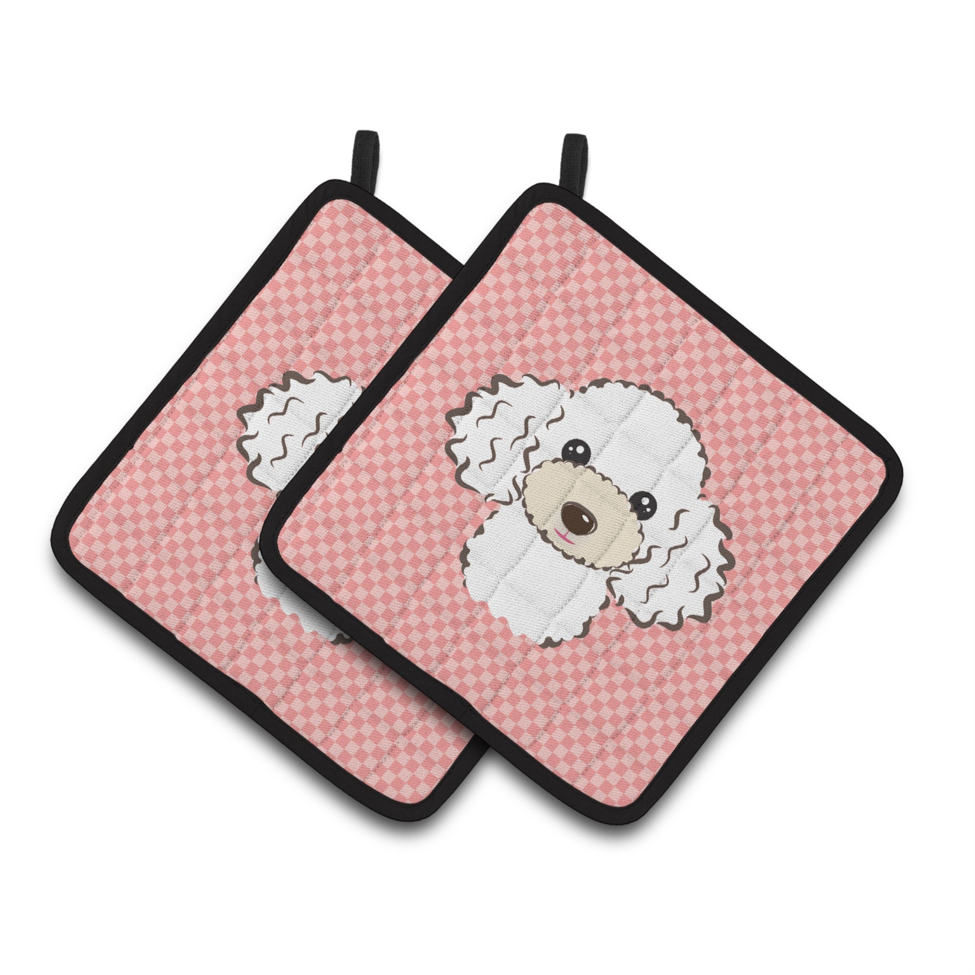 'Caroline'S Treasures Checkerboard Pink White Poodle Pair Of Pot Holders Bb1257Pthd, 7.5Hx7.5W, Multicolor''
