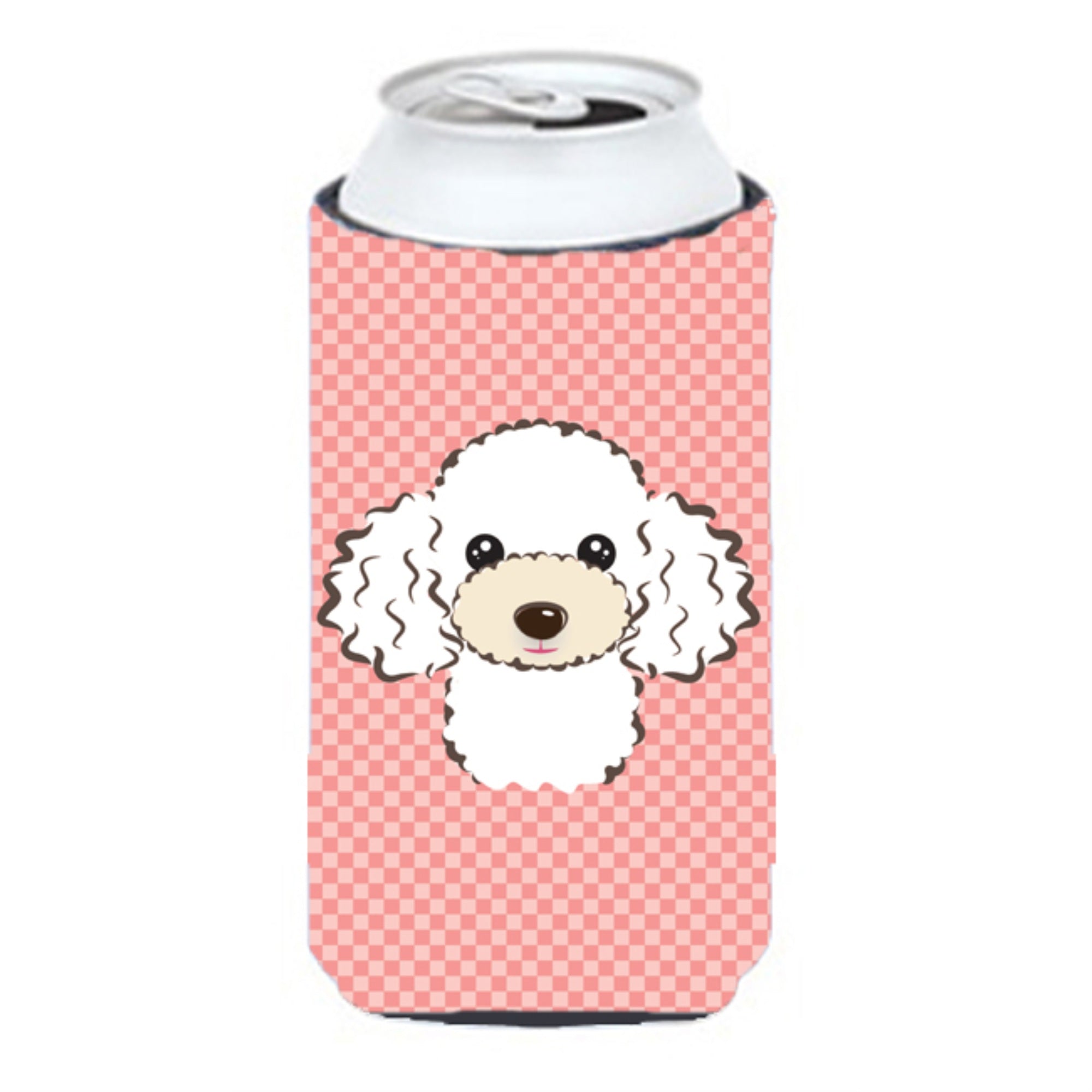 Checkerboard Pink White Poodle Tall Boy Beverage Insulator Hugger Bb1257Tbc