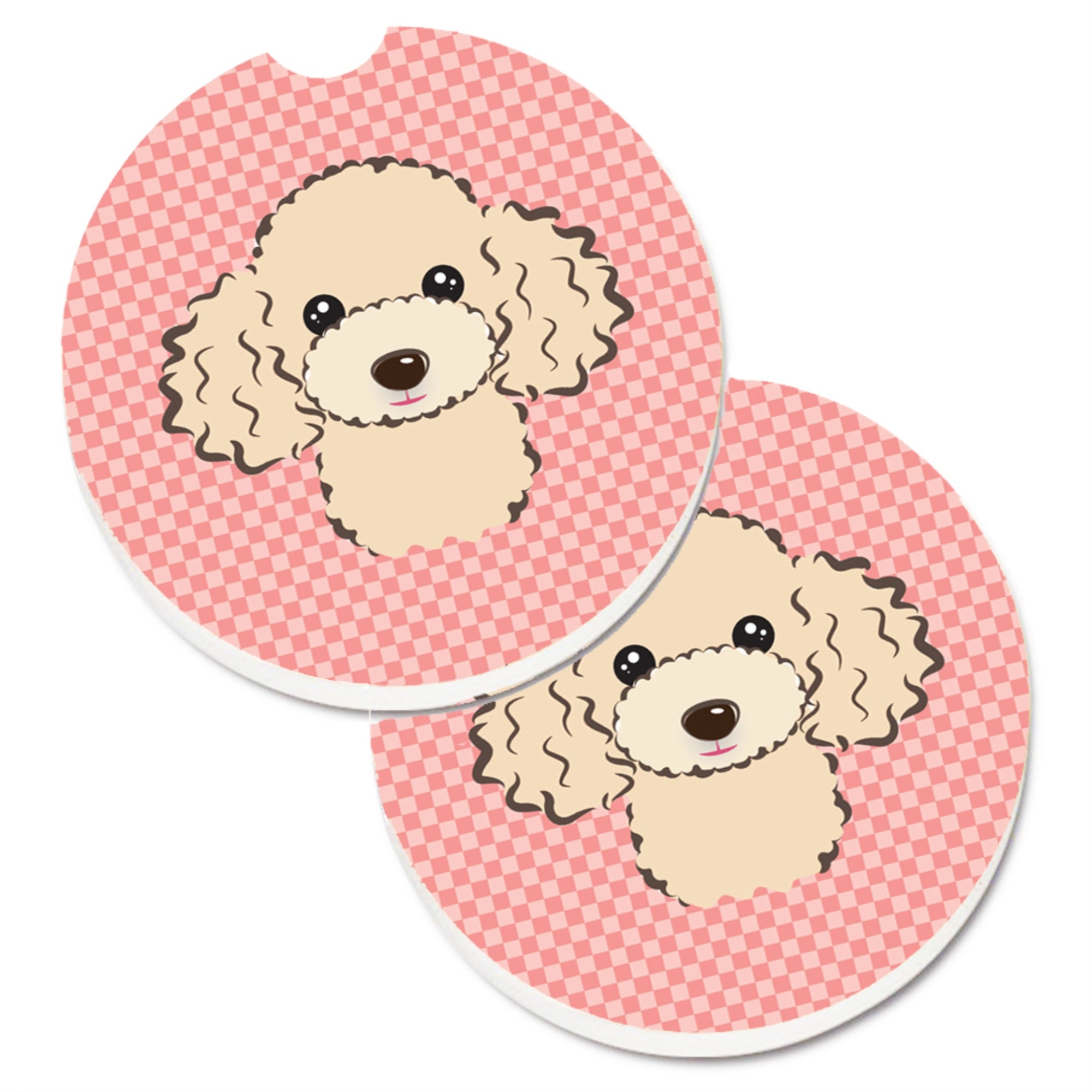 'Caroline'S Treasures Checkerboard Pink Buff Poodle Set Of 2 Cup Holder Car Coasters Bb1258Carc, 2.56, Multicolor''