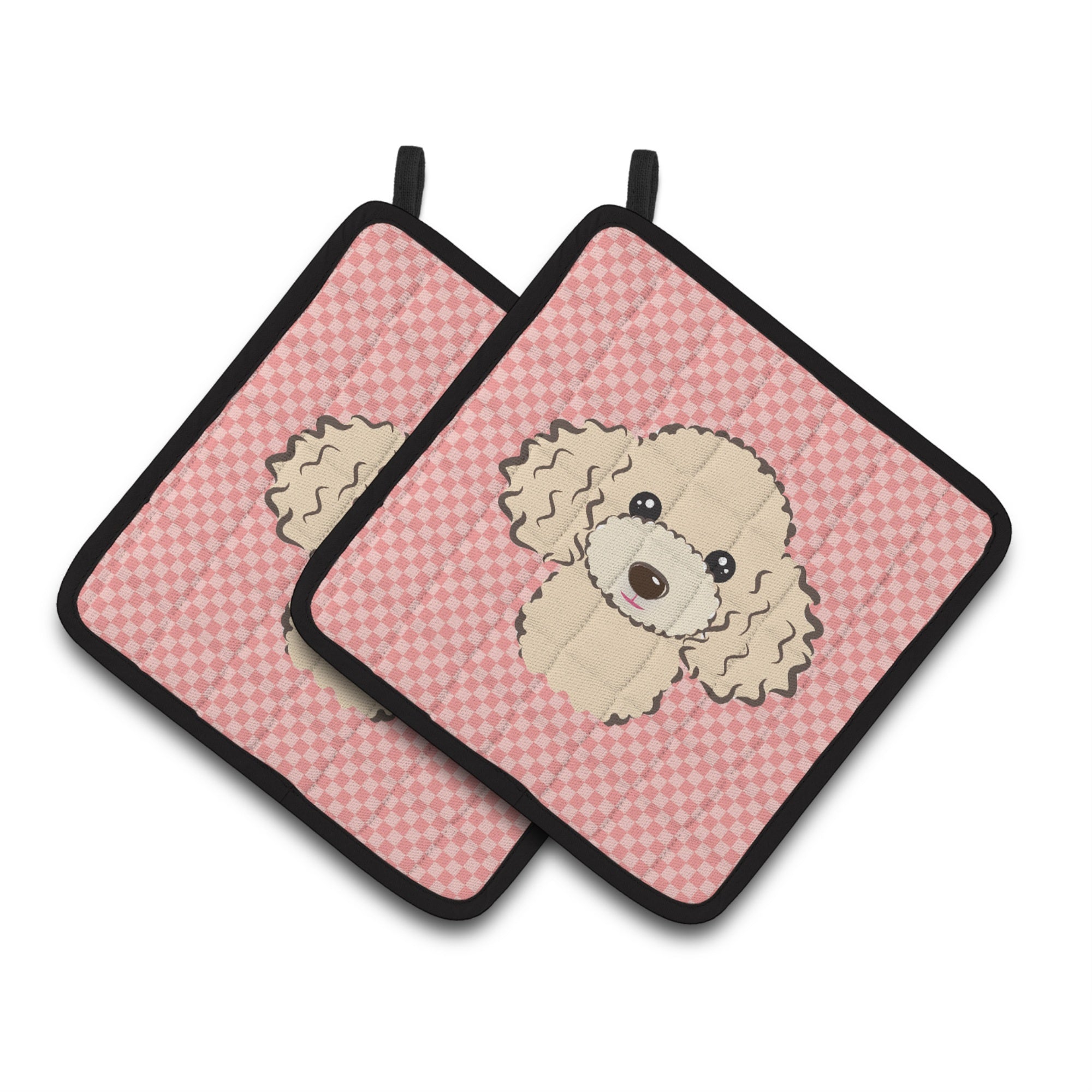 'Caroline'S Treasures Checkerboard Pink Buff Poodle Pair Of Pot Holders Bb1258Pthd, 7.5Hx7.5W, Multicolor''