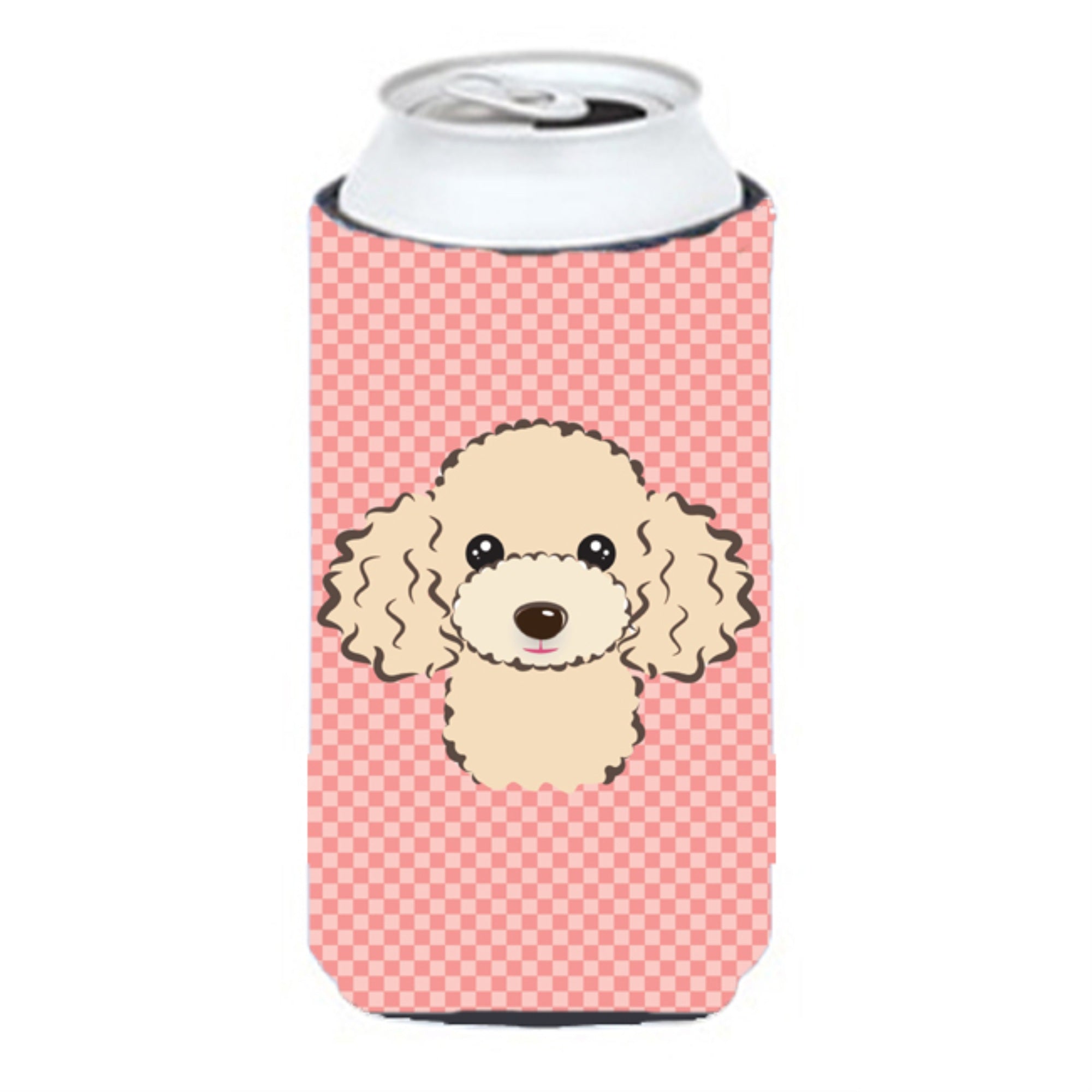 Checkerboard Pink Buff Poodle Tall Boy Beverage Insulator Hugger Bb1258Tbc