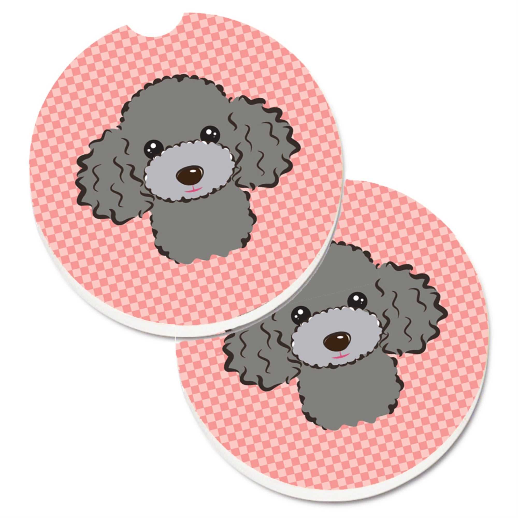 'Caroline'S Treasures Checkerboard Pink Silver Gray Poodle Set Of 2 Cup Holder Car Coasters Bb1259Carc, 2.56, Multicolor''